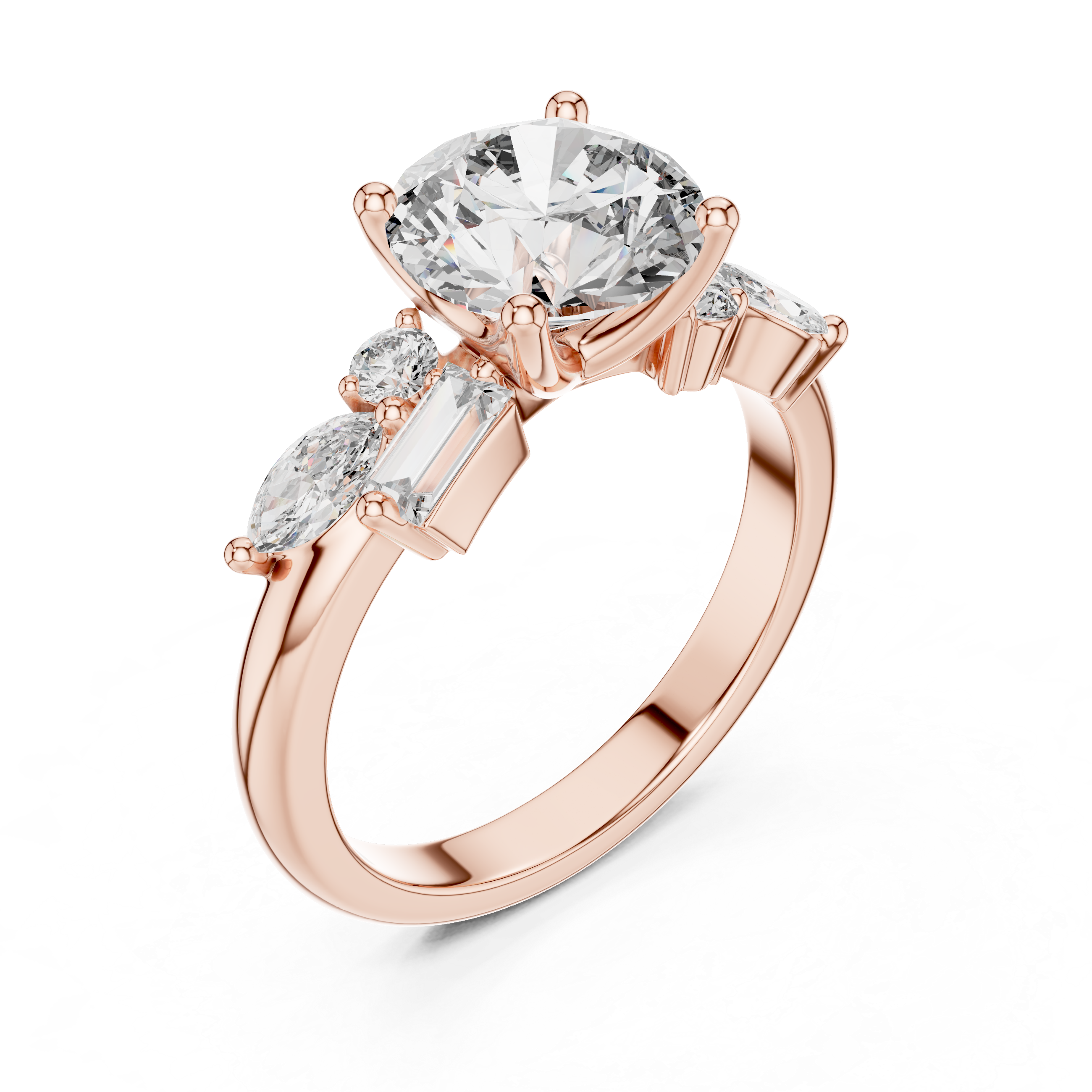 Round, Marquise And Baguette Cut Brilliant Moissanite VVS1 Eternity Engagement Ring