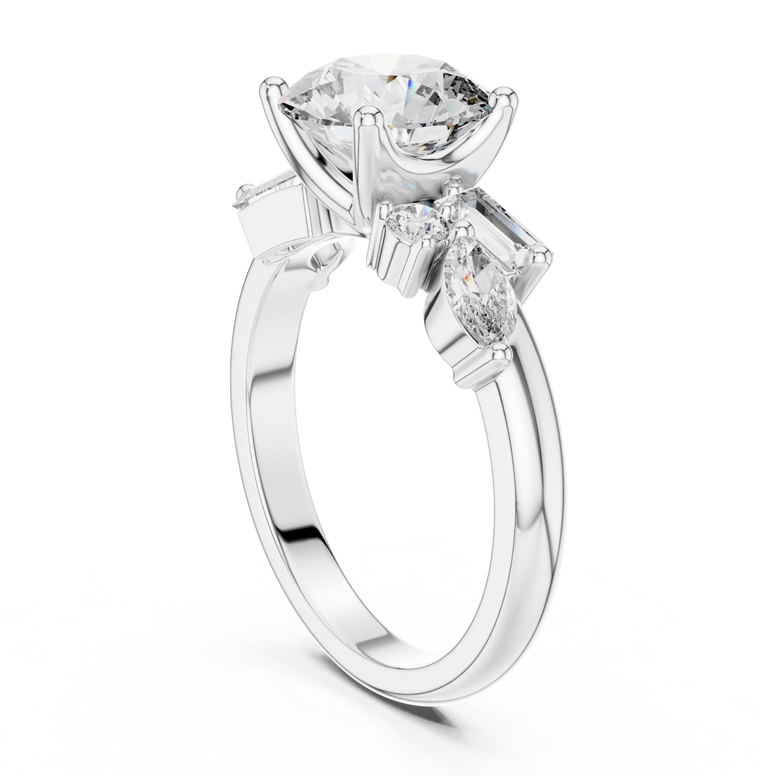 Round, Marquise And Baguette Cut Brilliant Moissanite VVS1 Eternity Engagement Ring