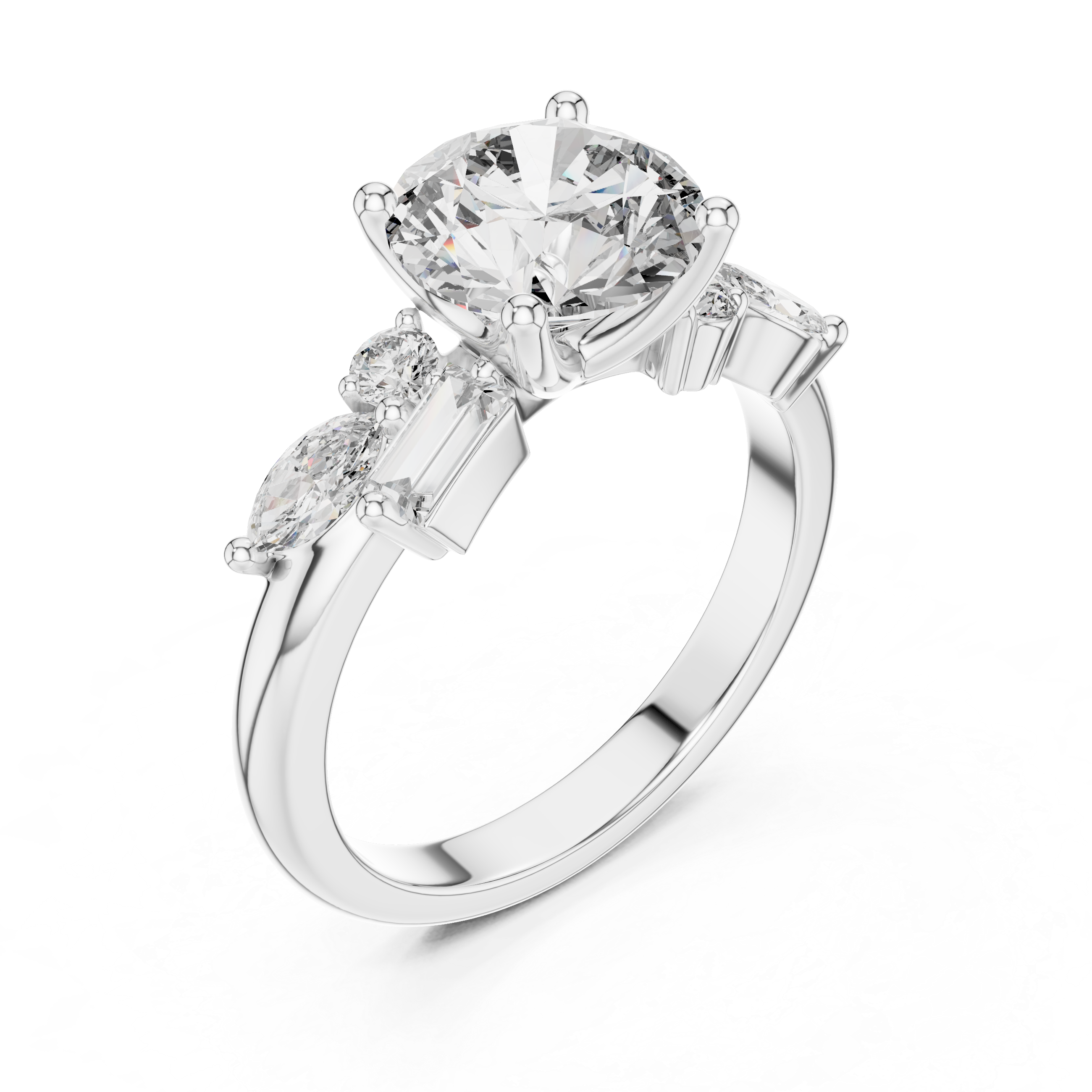 Round, Marquise And Baguette Cut Brilliant Moissanite VVS1 Eternity Engagement Ring