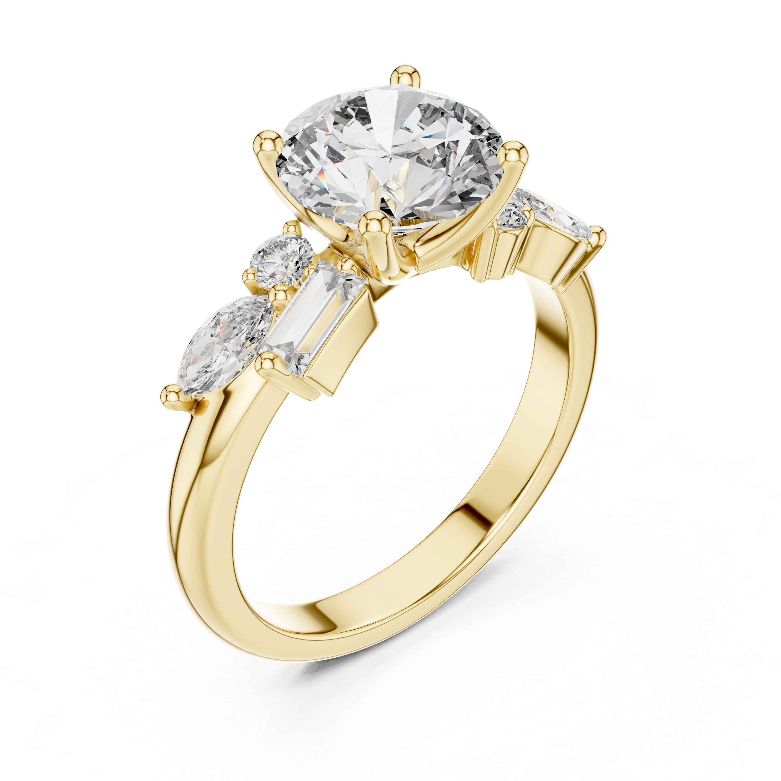 Round, Marquise And Baguette Cut Brilliant Moissanite VVS1 Eternity Engagement Ring