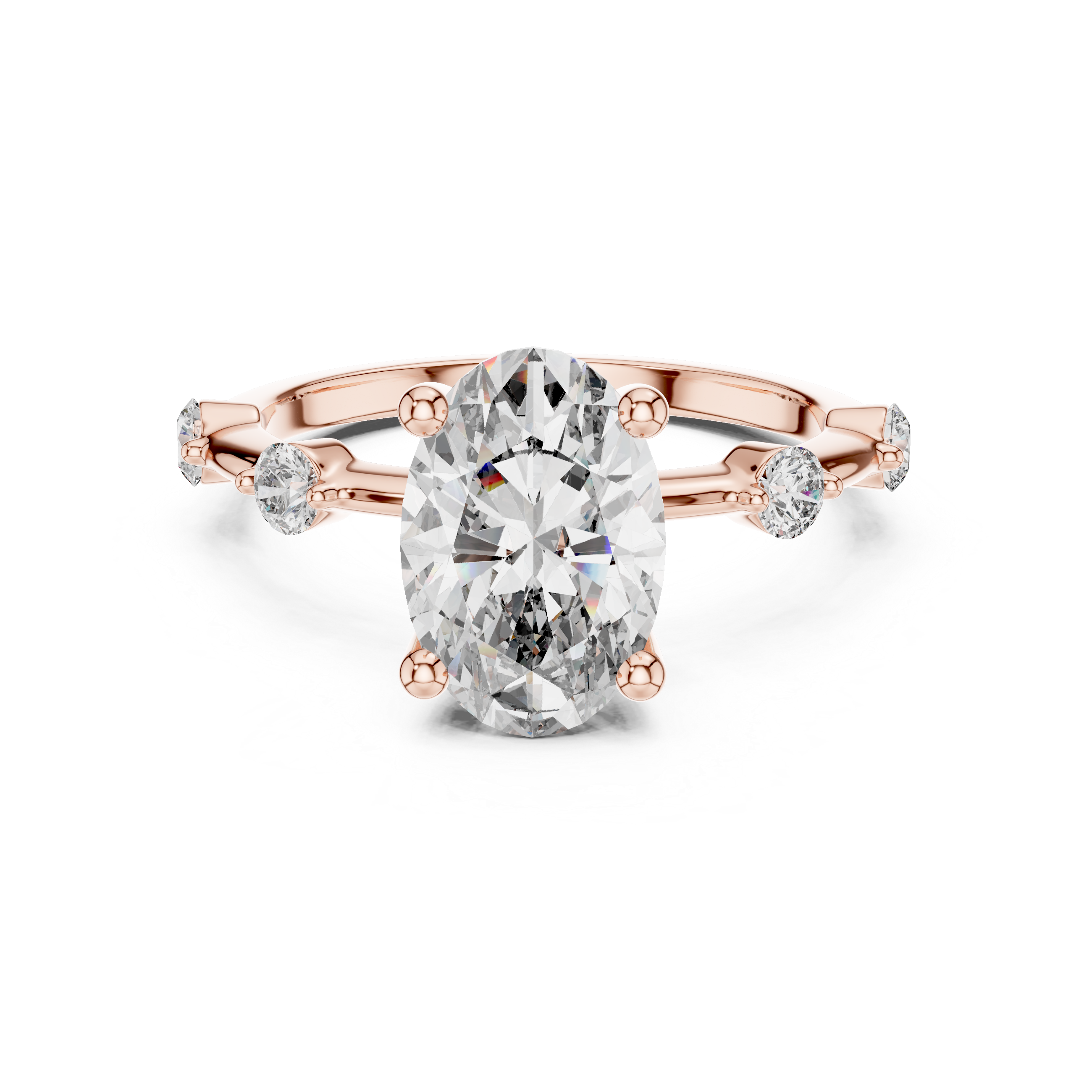 Oval And Round Cut Brilliant Moissanite VVS1 Eternity Engagement Ring