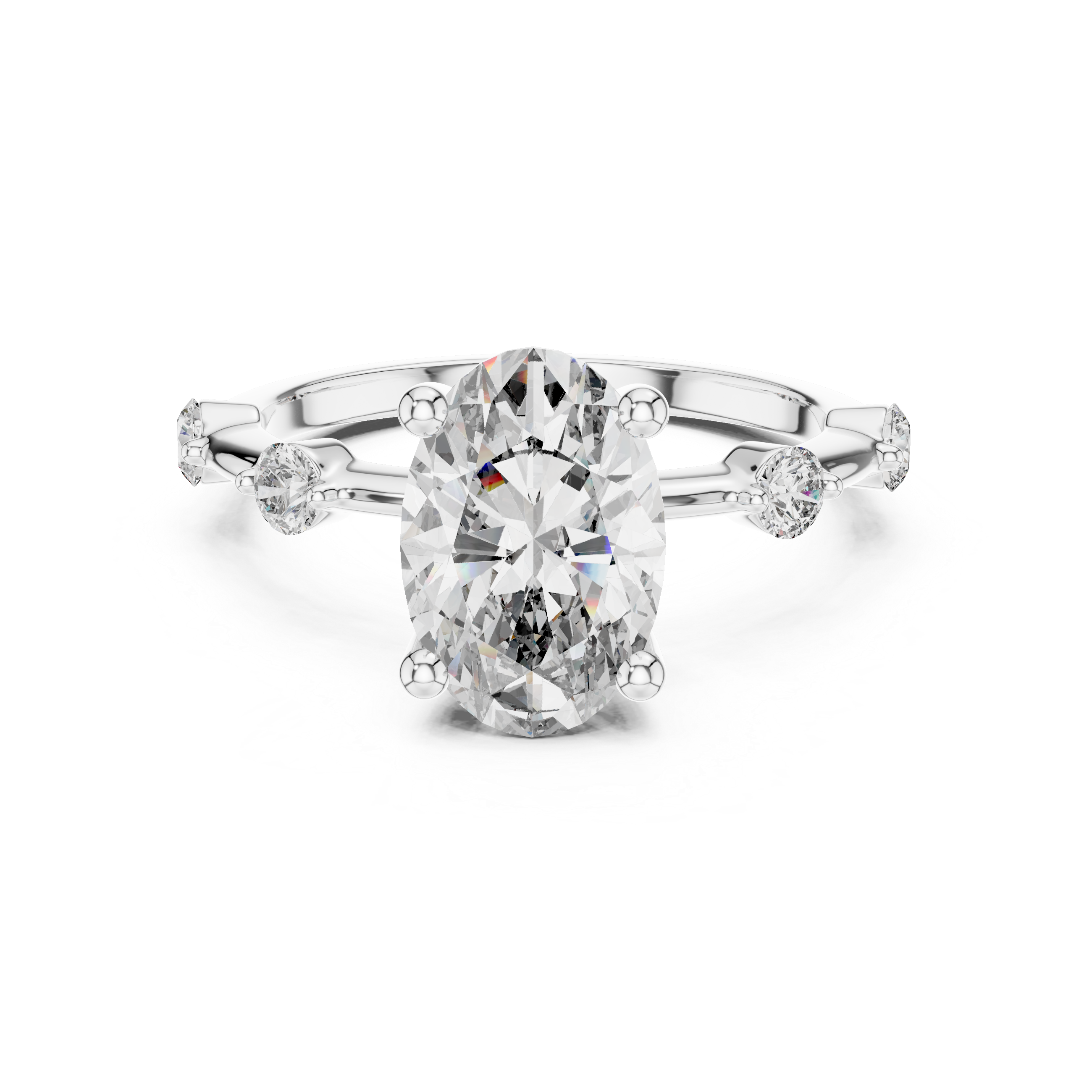 Oval And Round Cut Brilliant Moissanite VVS1 Eternity Engagement Ring