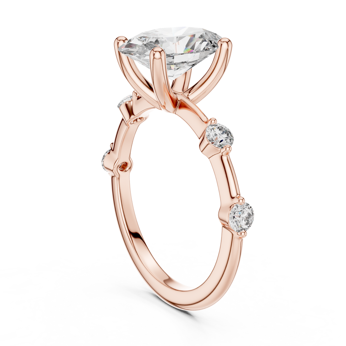 Oval And Round Cut Brilliant Moissanite VVS1 Eternity Engagement Ring