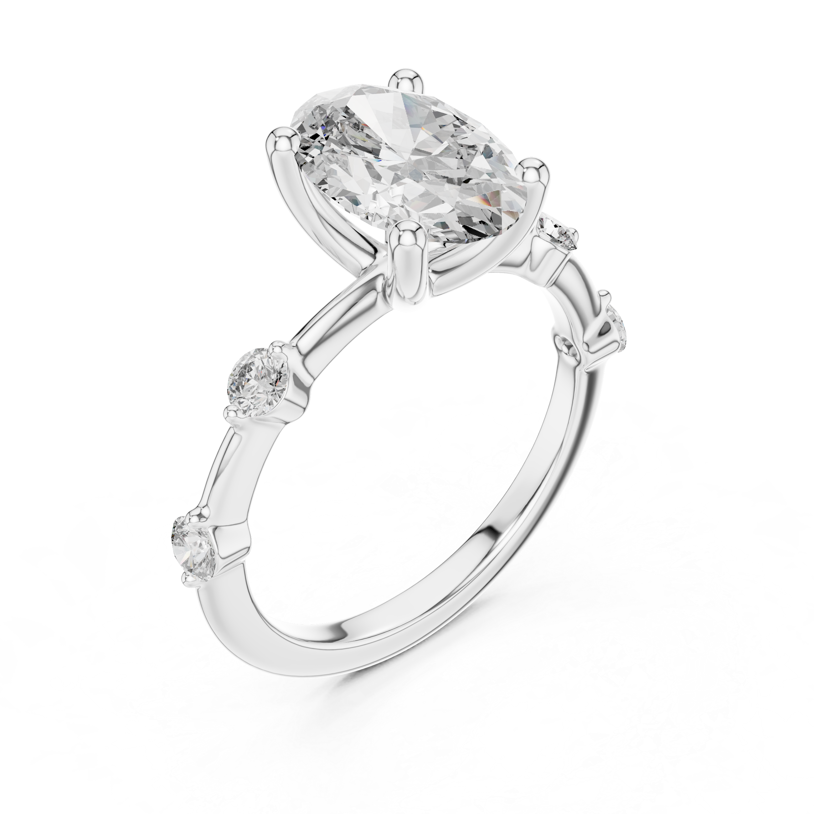 Oval And Round Cut Brilliant Moissanite VVS1 Eternity Engagement Ring