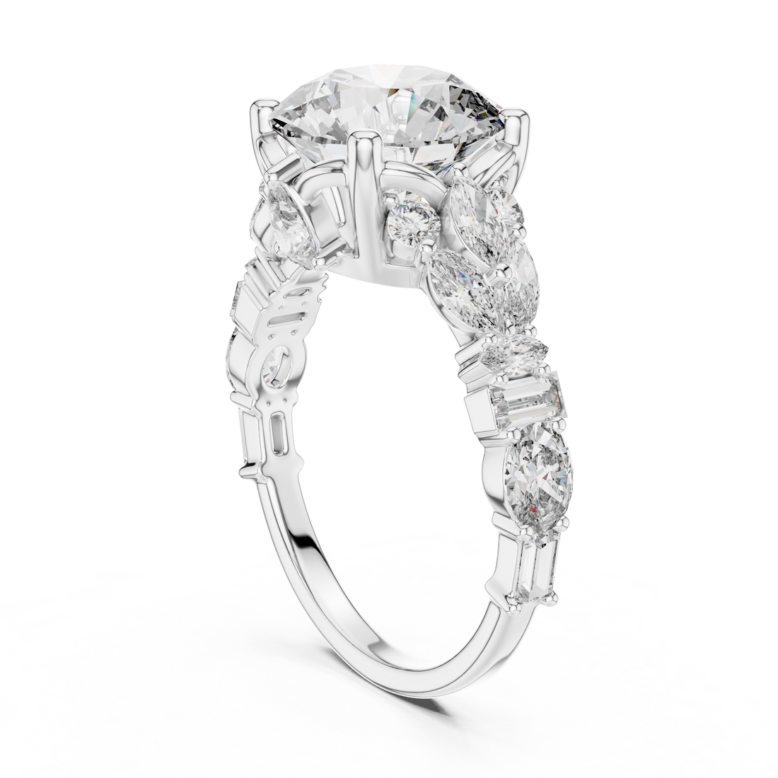 Round, Marquise, Baguette And Oval Cut Brilliant Moissanite VVS1 Eternity Engagement Ring