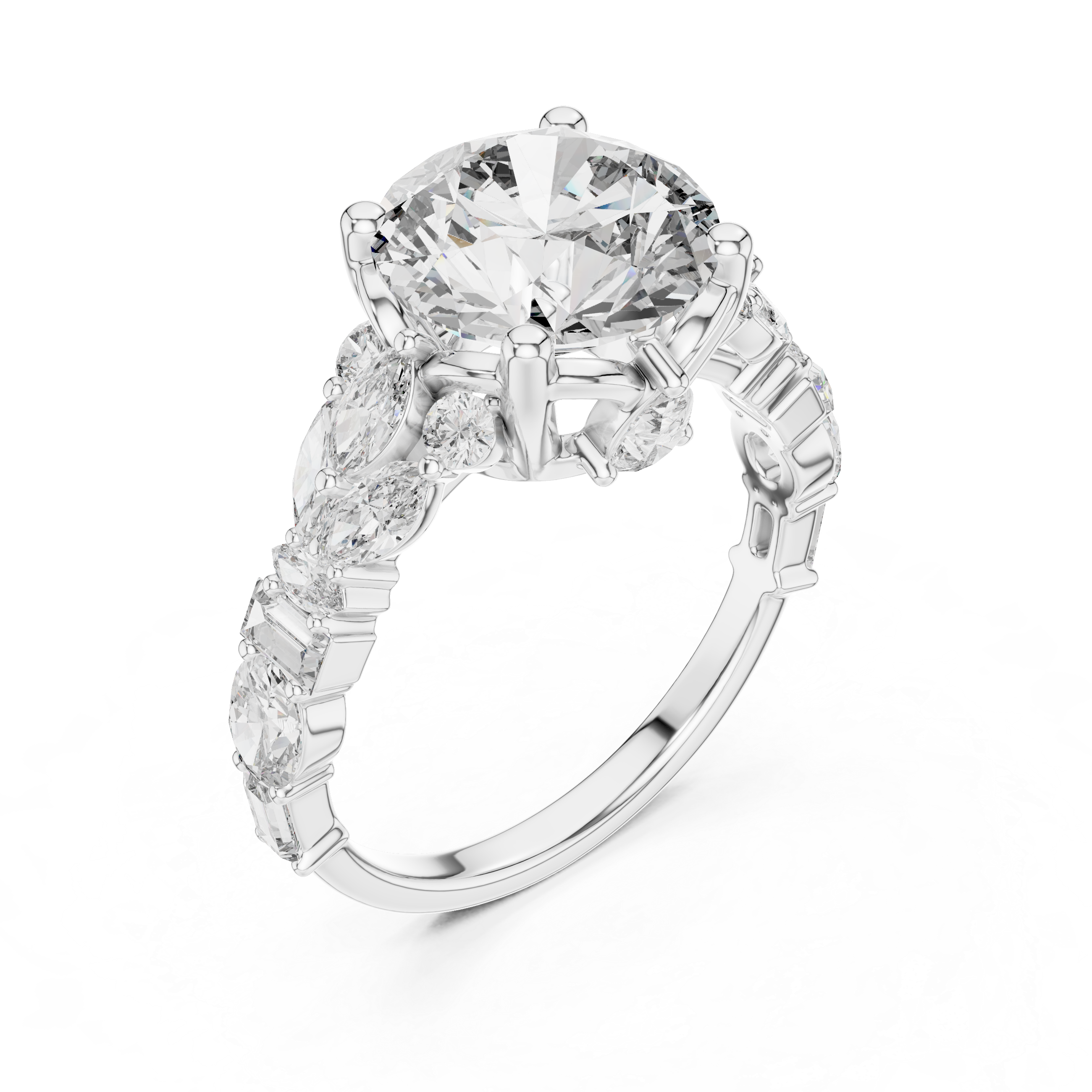 Round, Marquise, Baguette And Oval Cut Brilliant Moissanite VVS1 Eternity Engagement Ring