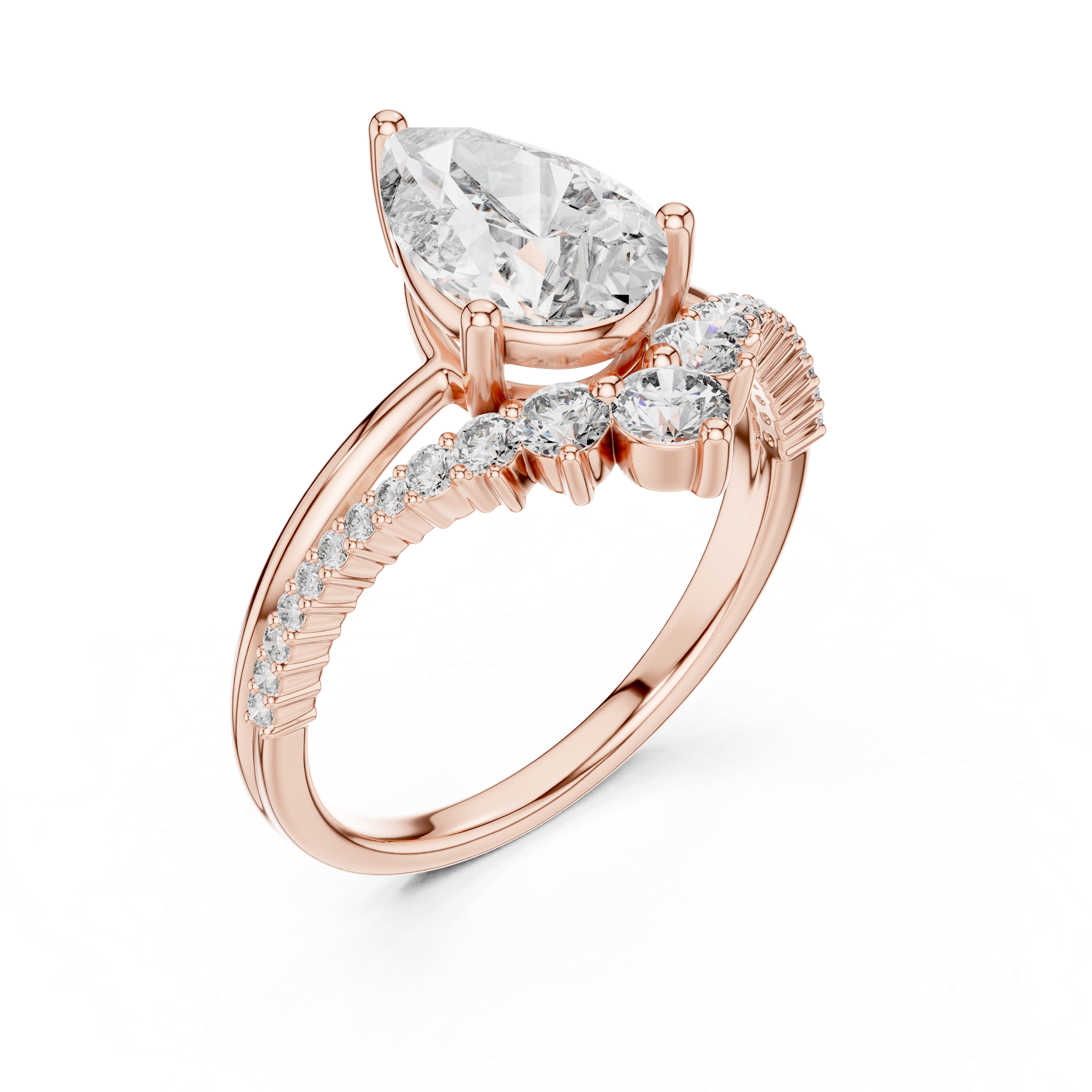 Pear And Round Cut Brilliant Moissanite VVS1 Eternity Engagement Ring