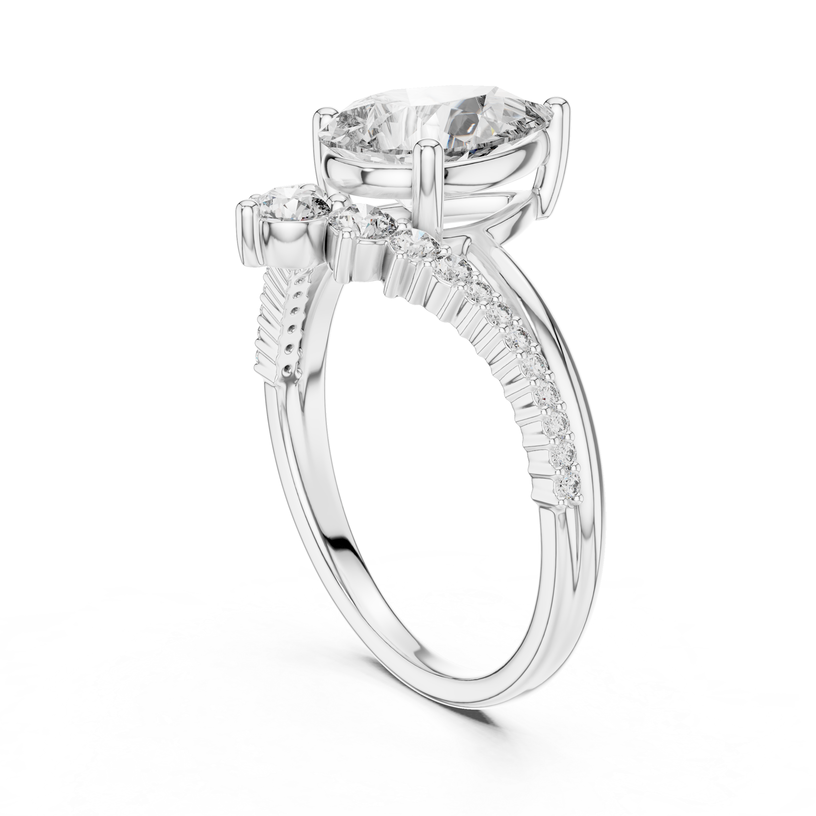 Pear And Round Cut Brilliant Moissanite VVS1 Eternity Engagement Ring