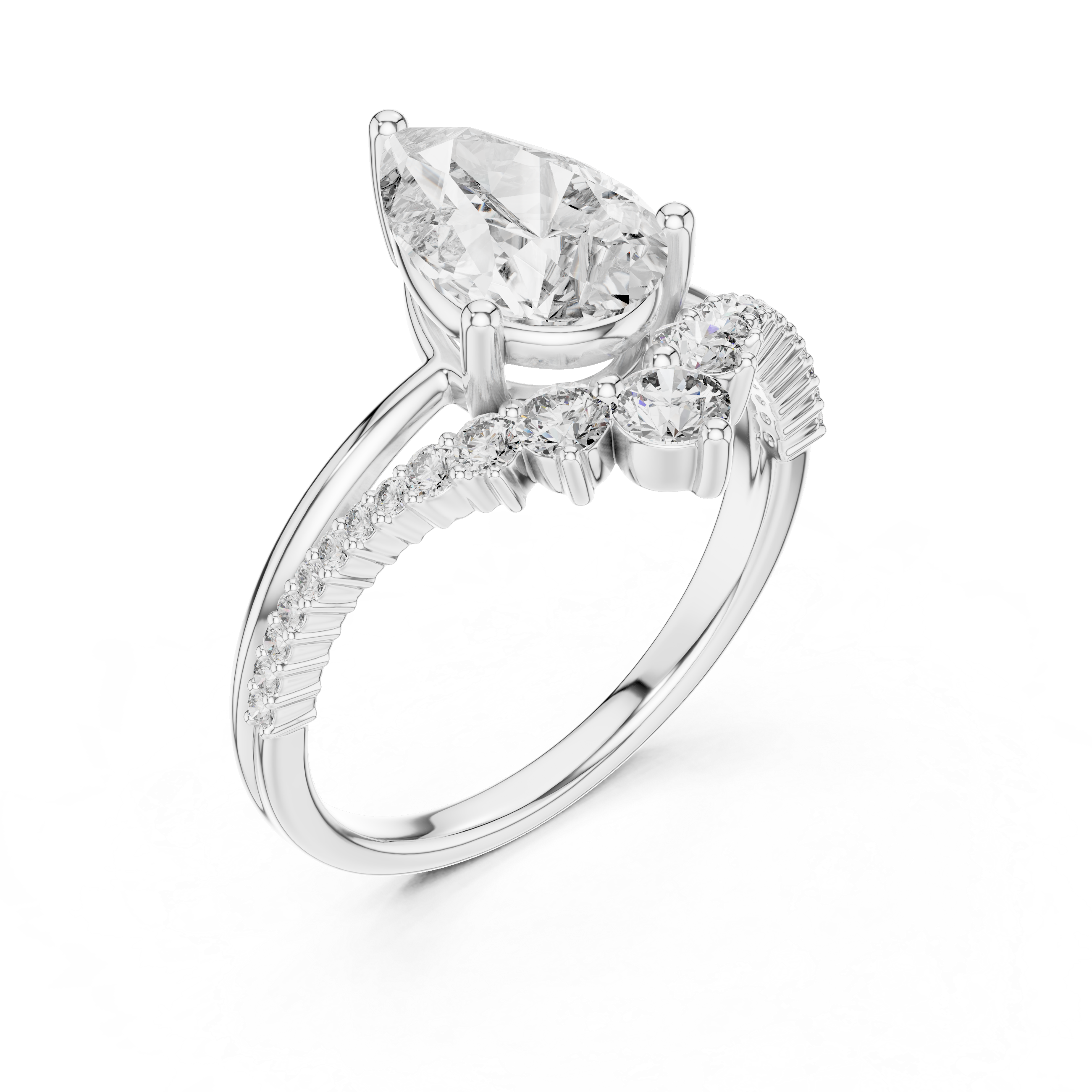 Pear And Round Cut Brilliant Moissanite VVS1 Eternity Engagement Ring