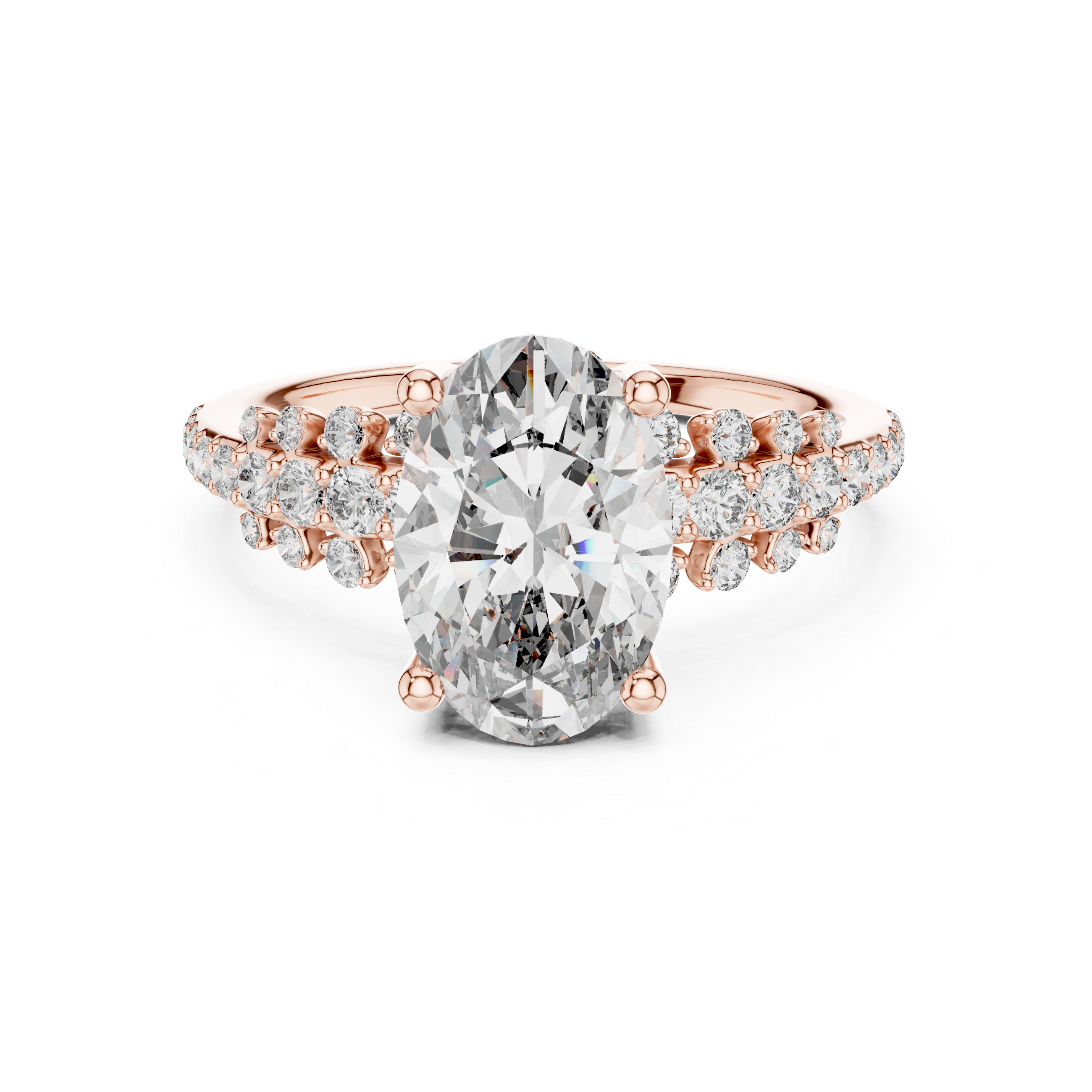 Oval And Round Cut Brilliant Moissanite VVS1 Eternity Engagement Ring