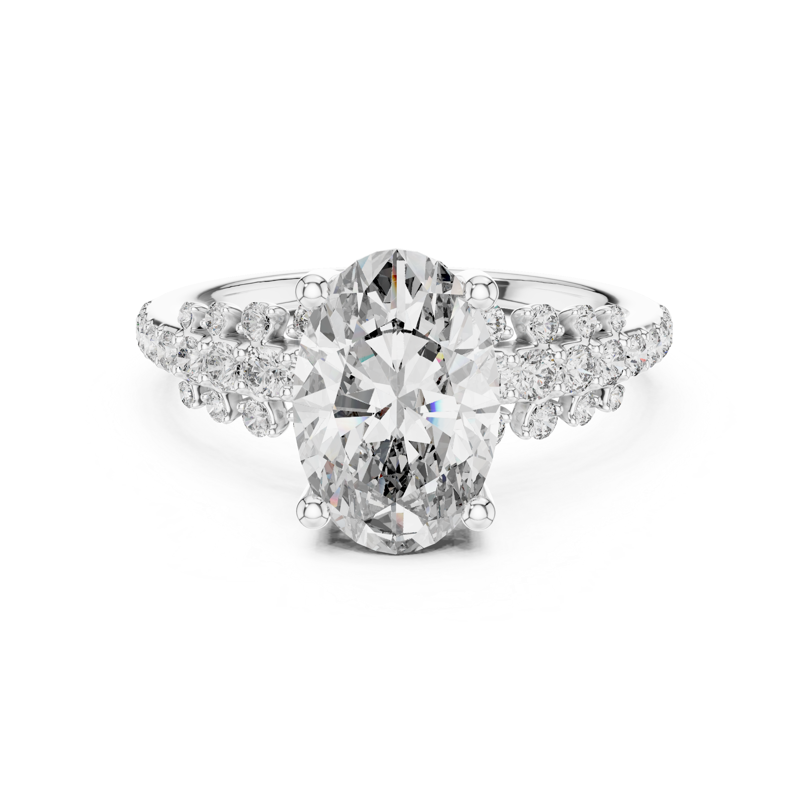Oval And Round Cut Brilliant Moissanite VVS1 Eternity Engagement Ring