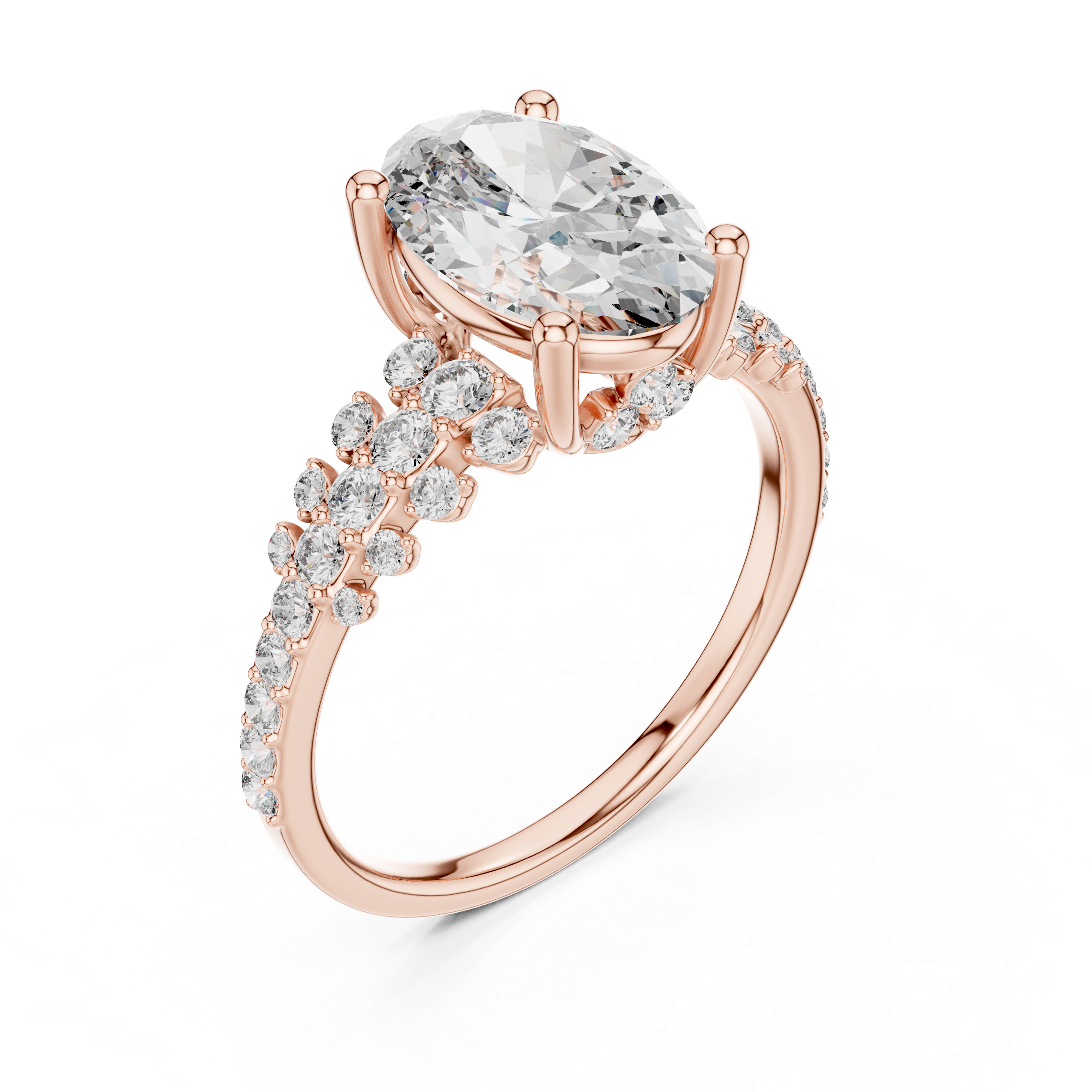 Oval And Round Cut Brilliant Moissanite VVS1 Eternity Engagement Ring