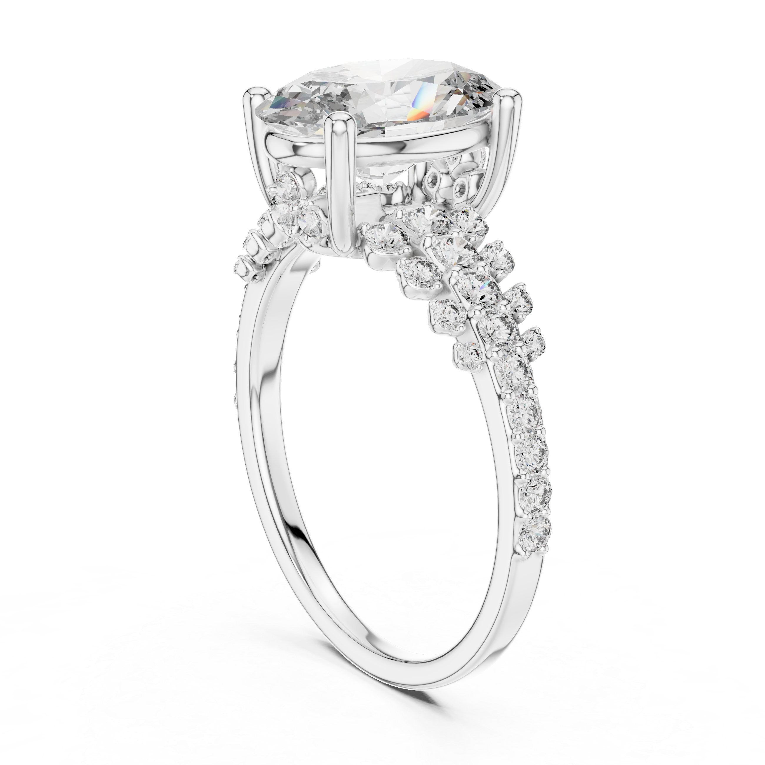 Oval And Round Cut Brilliant Moissanite VVS1 Eternity Engagement Ring