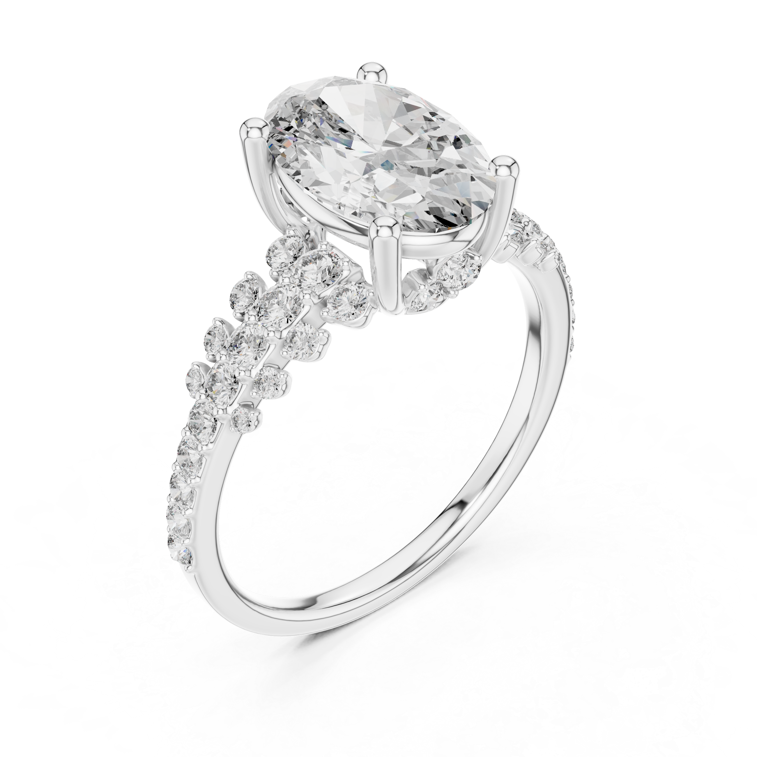 Oval And Round Cut Brilliant Moissanite VVS1 Eternity Engagement Ring