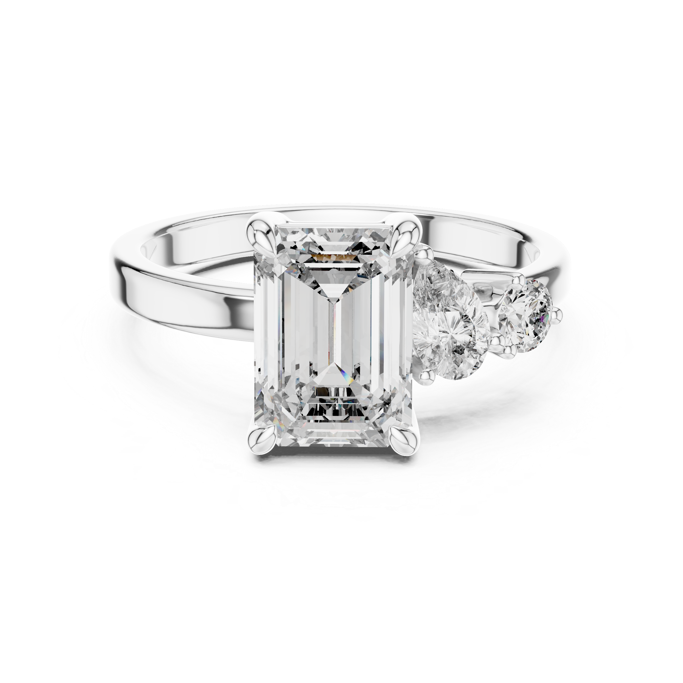 Emerald, Pear And Round Cut Brilliant Moissanite VVS1 Eternity Engagement Ring