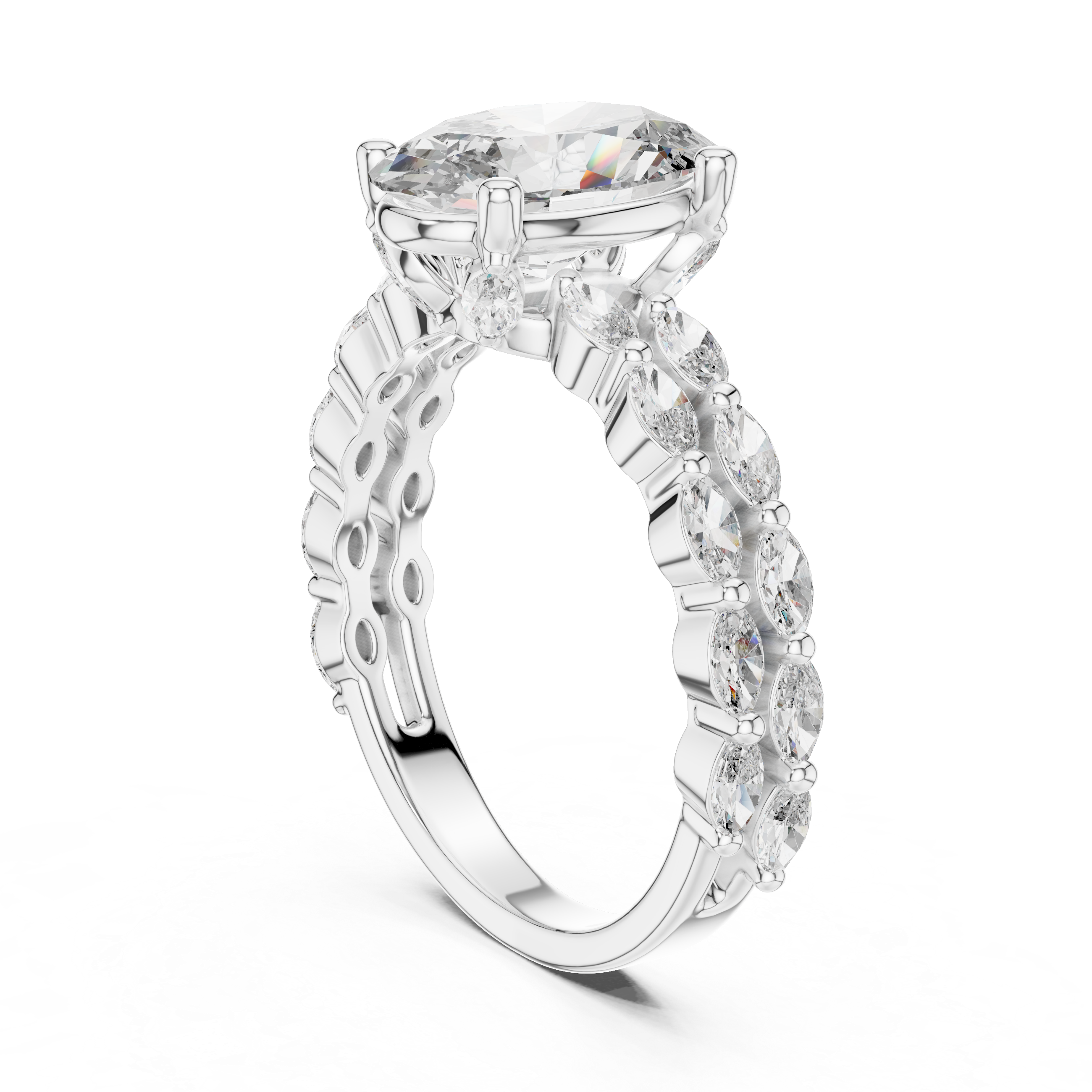 Oval And Marquise Cut Brilliant Moissanite VVS1 Eternity Engagement Ring