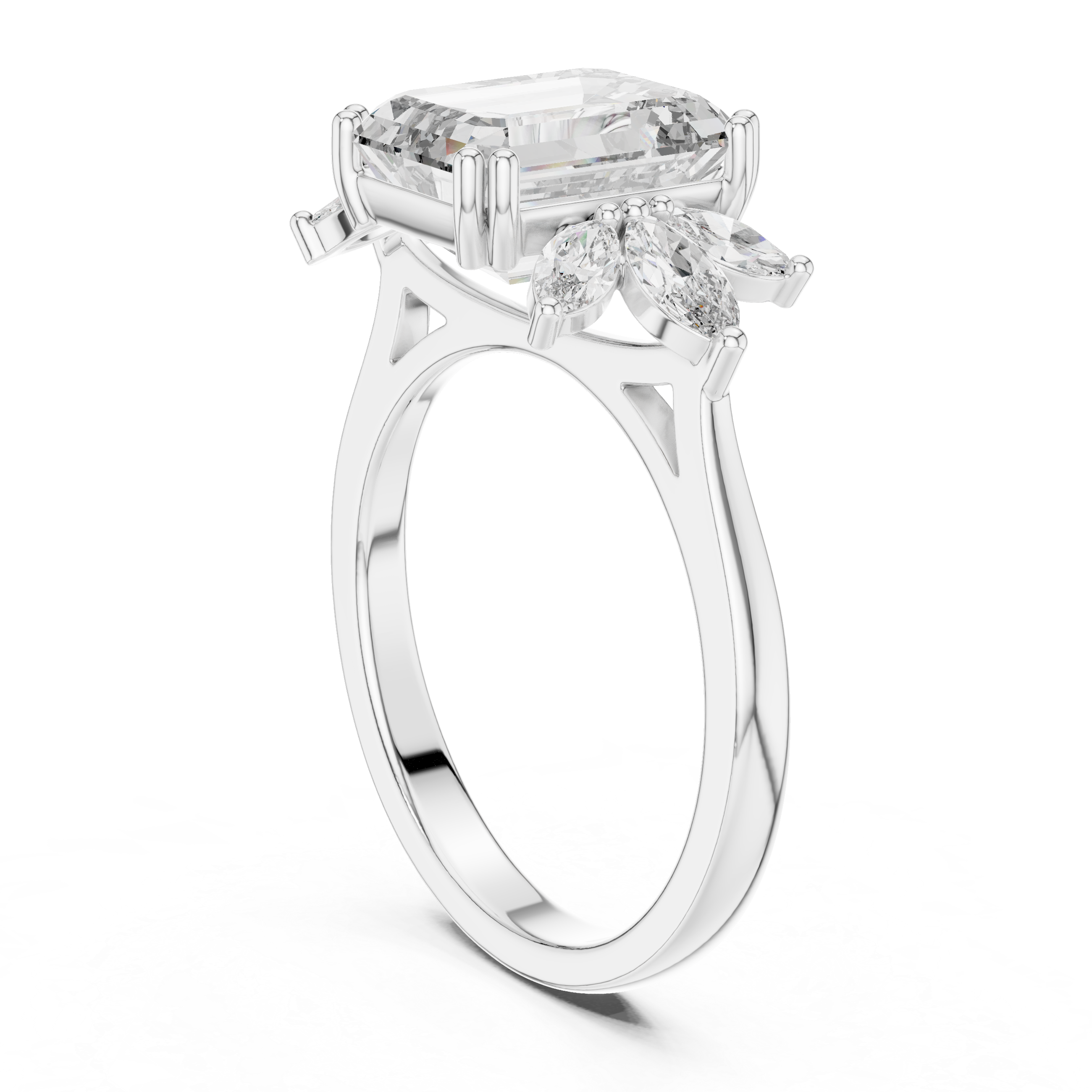 Emerald And Marquise Cut Brilliant Moissanite VVS1 Eternity Engagement Ring