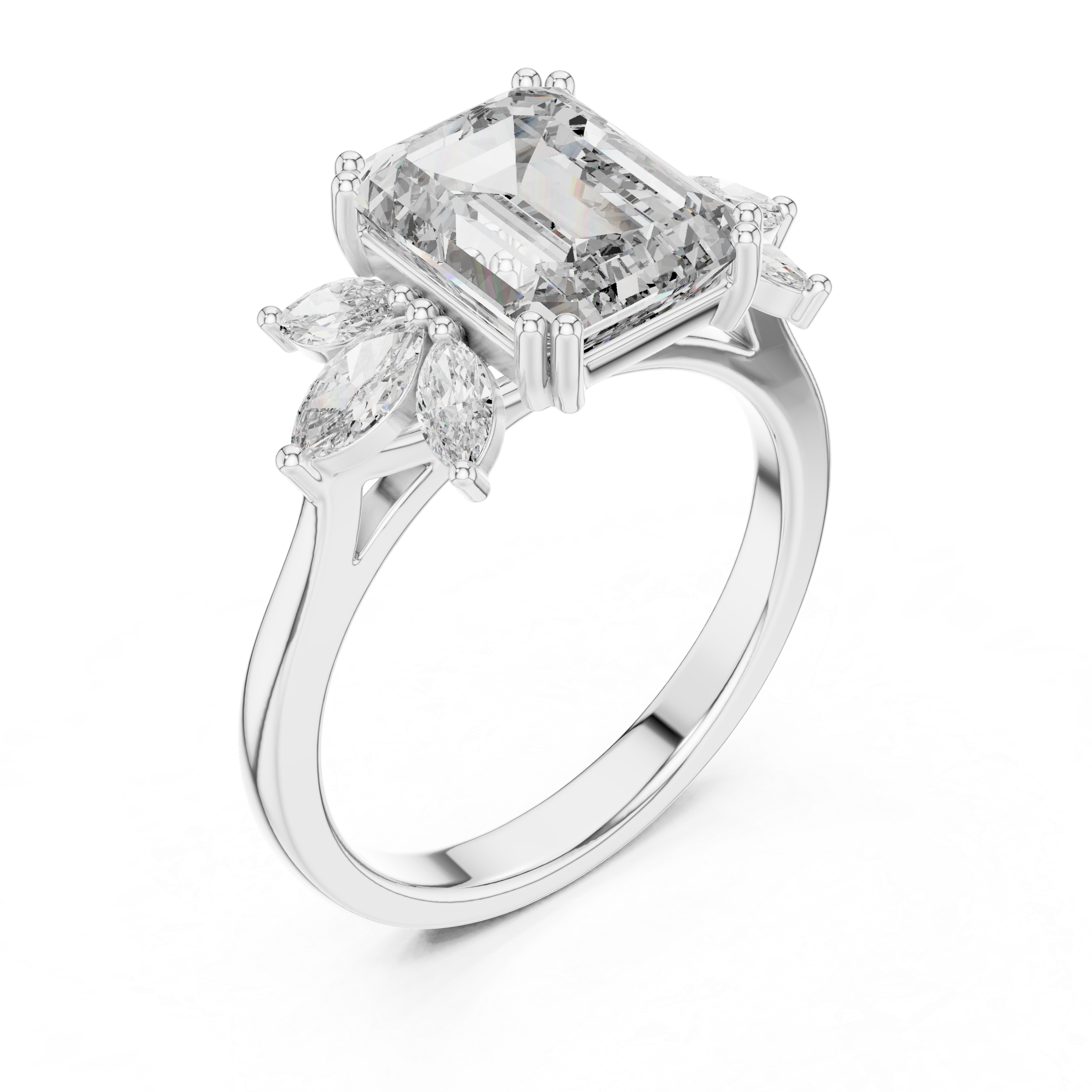 Emerald And Marquise Cut Brilliant Moissanite VVS1 Eternity Engagement Ring