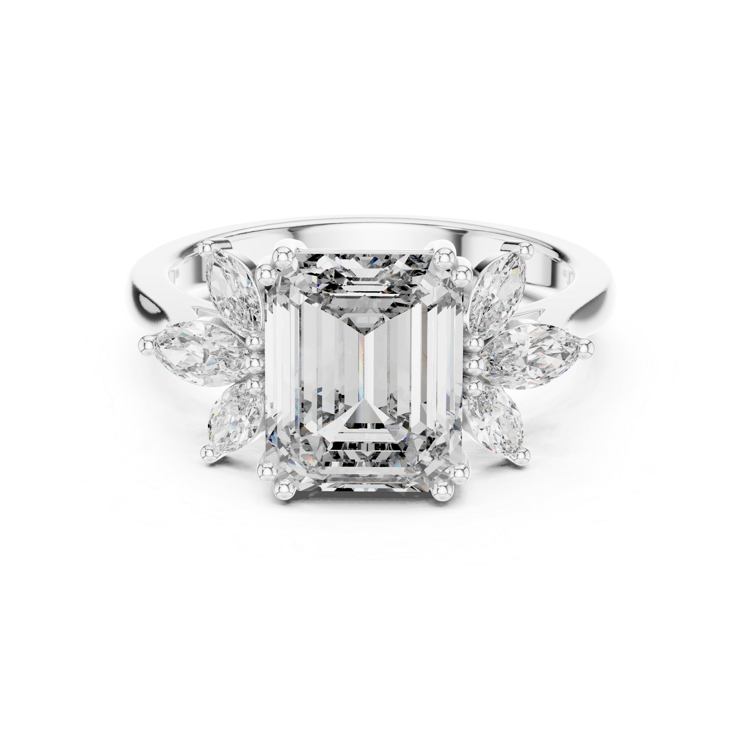 Emerald And Marquise Cut Brilliant Moissanite VVS1 Eternity Engagement Ring