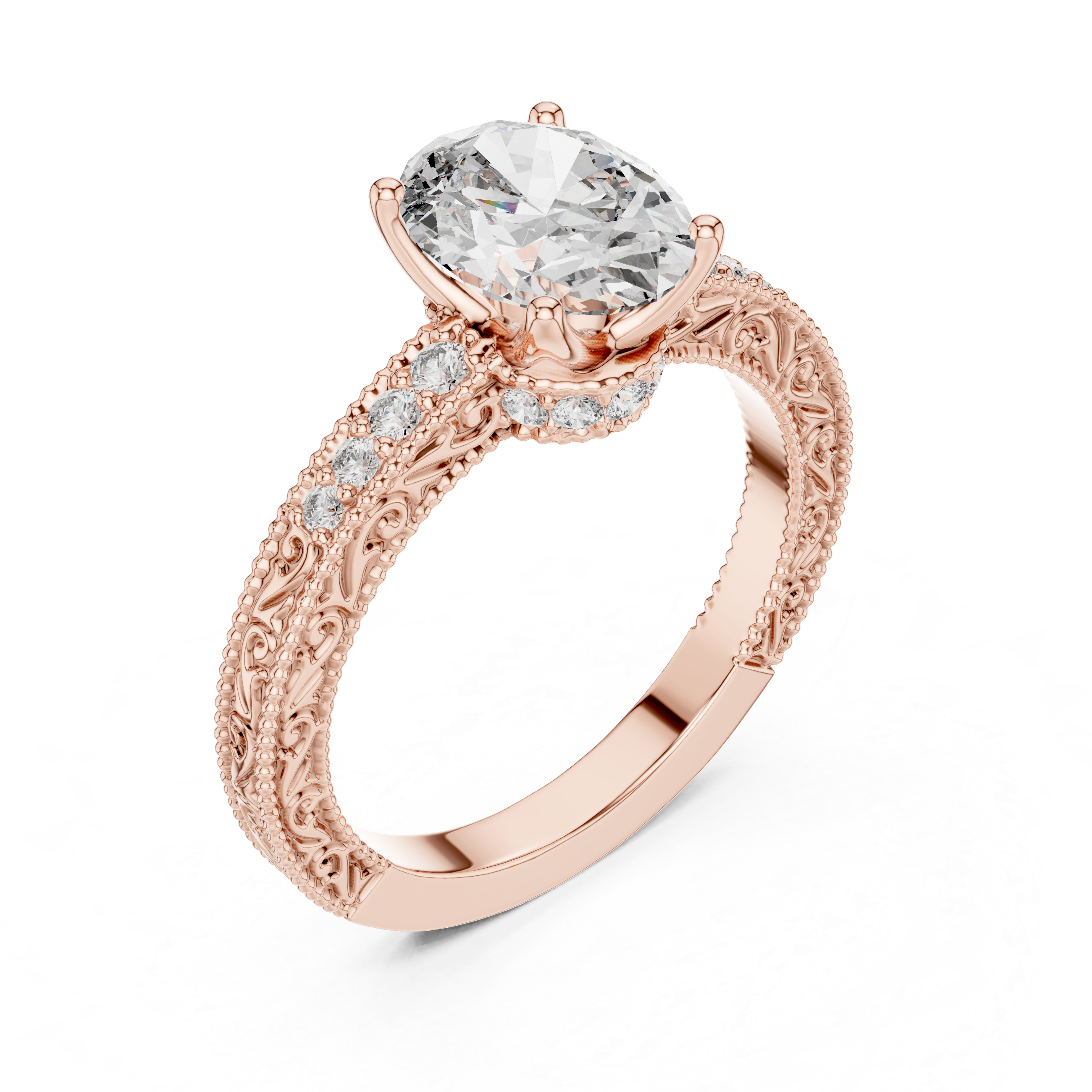 Oval And Round Cut Brilliant Moissanite VVS1 Eternity Engagement Ring