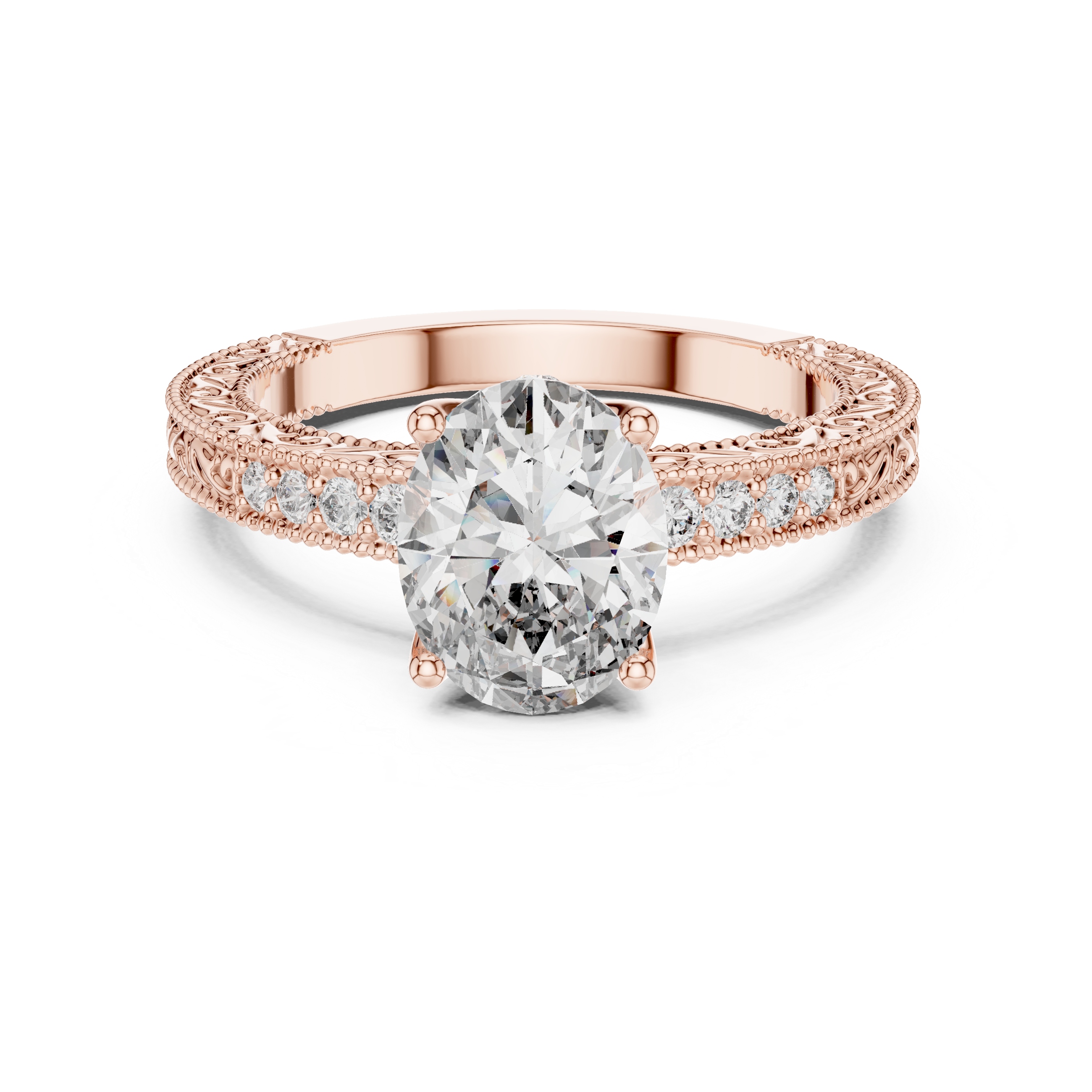 Oval And Round Cut Brilliant Moissanite VVS1 Eternity Engagement Ring