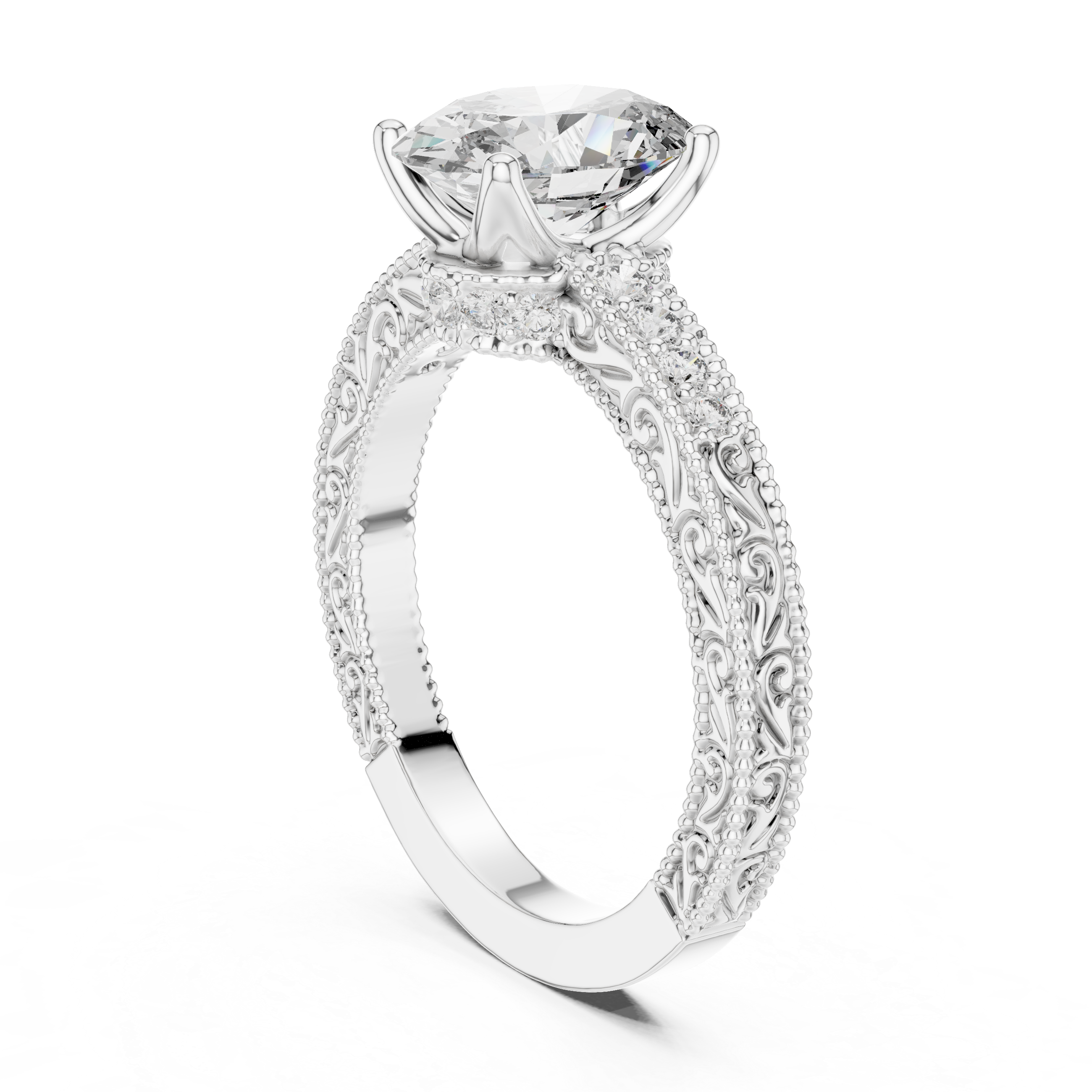 Oval And Round Cut Brilliant Moissanite VVS1 Eternity Engagement Ring