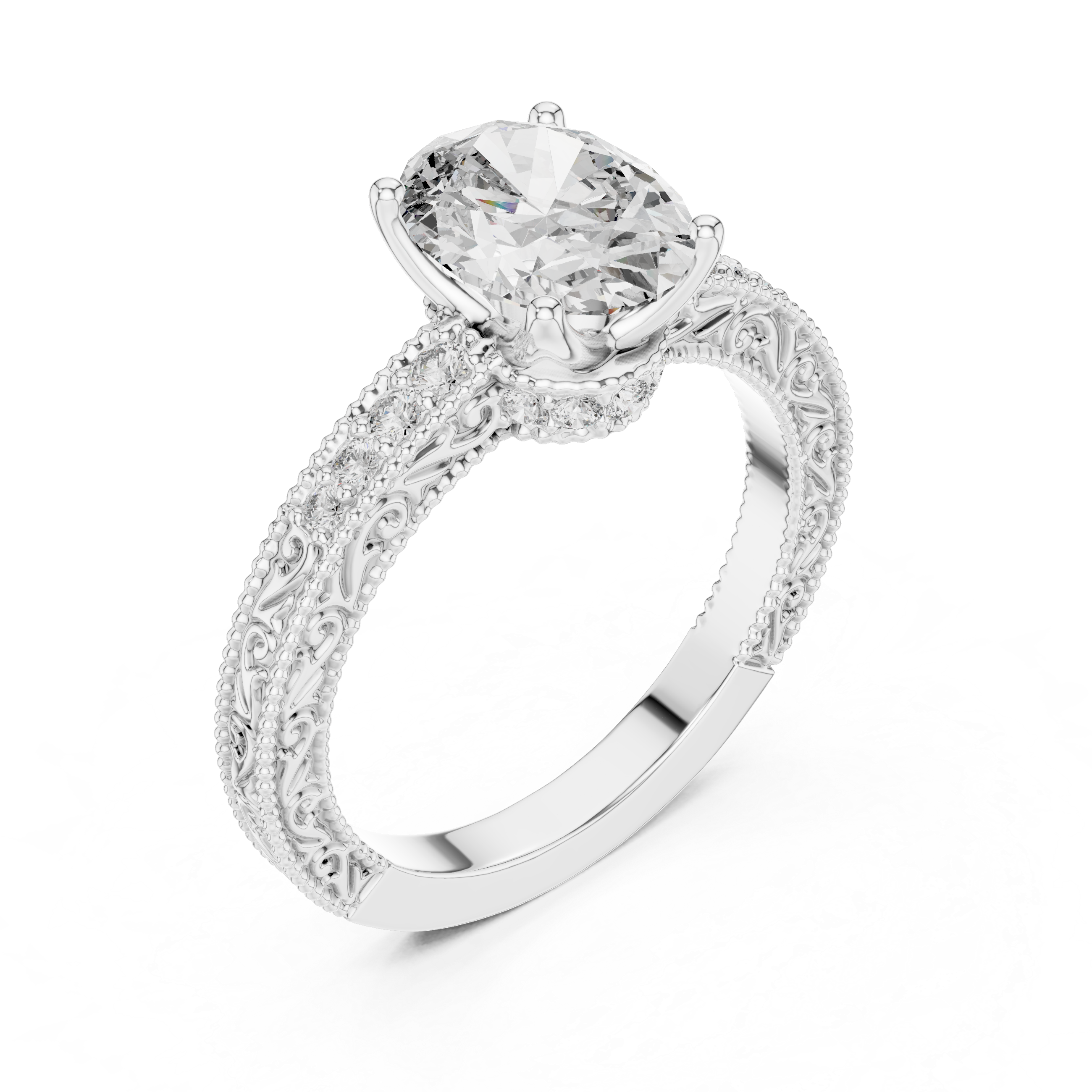 Oval And Round Cut Brilliant Moissanite VVS1 Eternity Engagement Ring