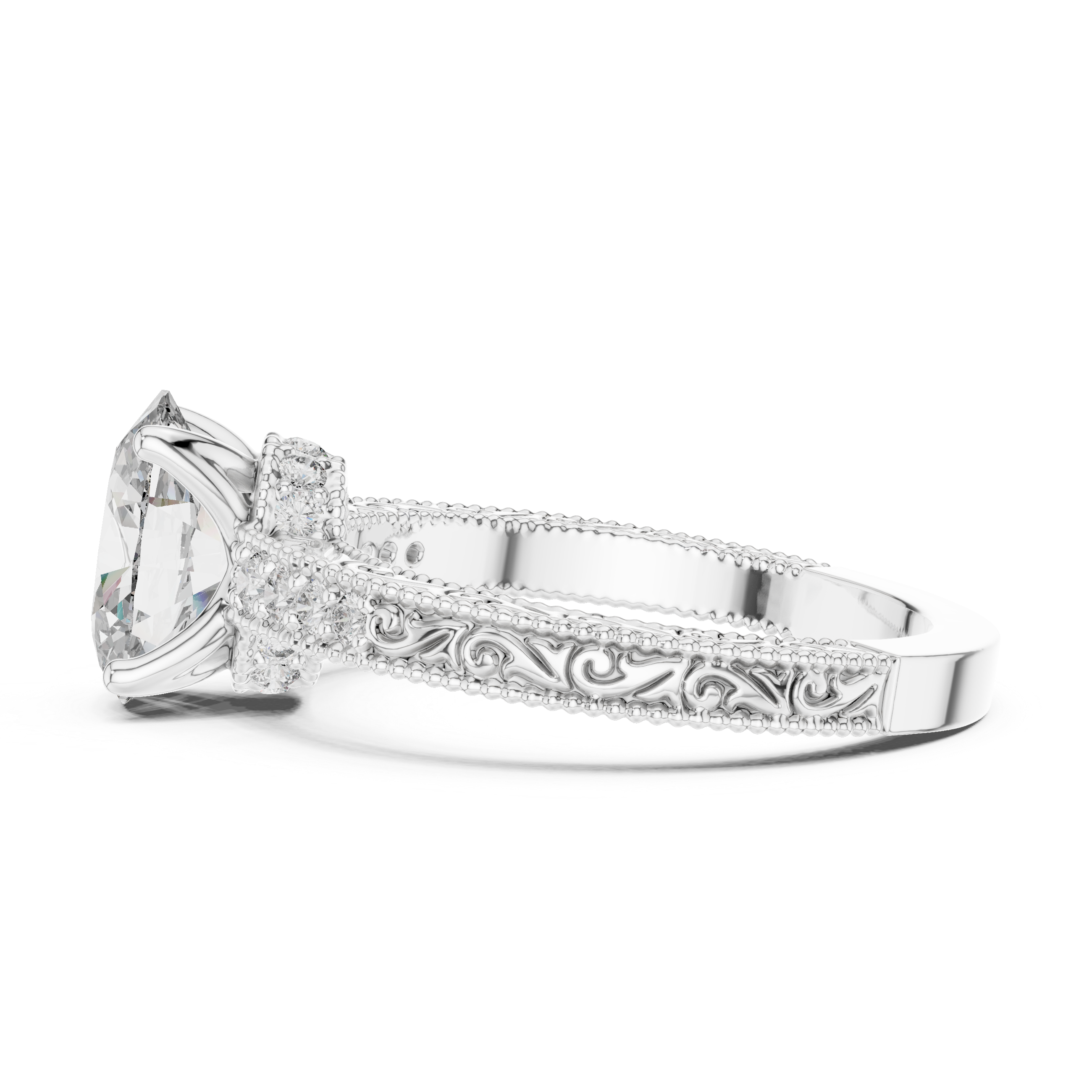Oval And Round Cut Brilliant Moissanite VVS1 Eternity Engagement Ring