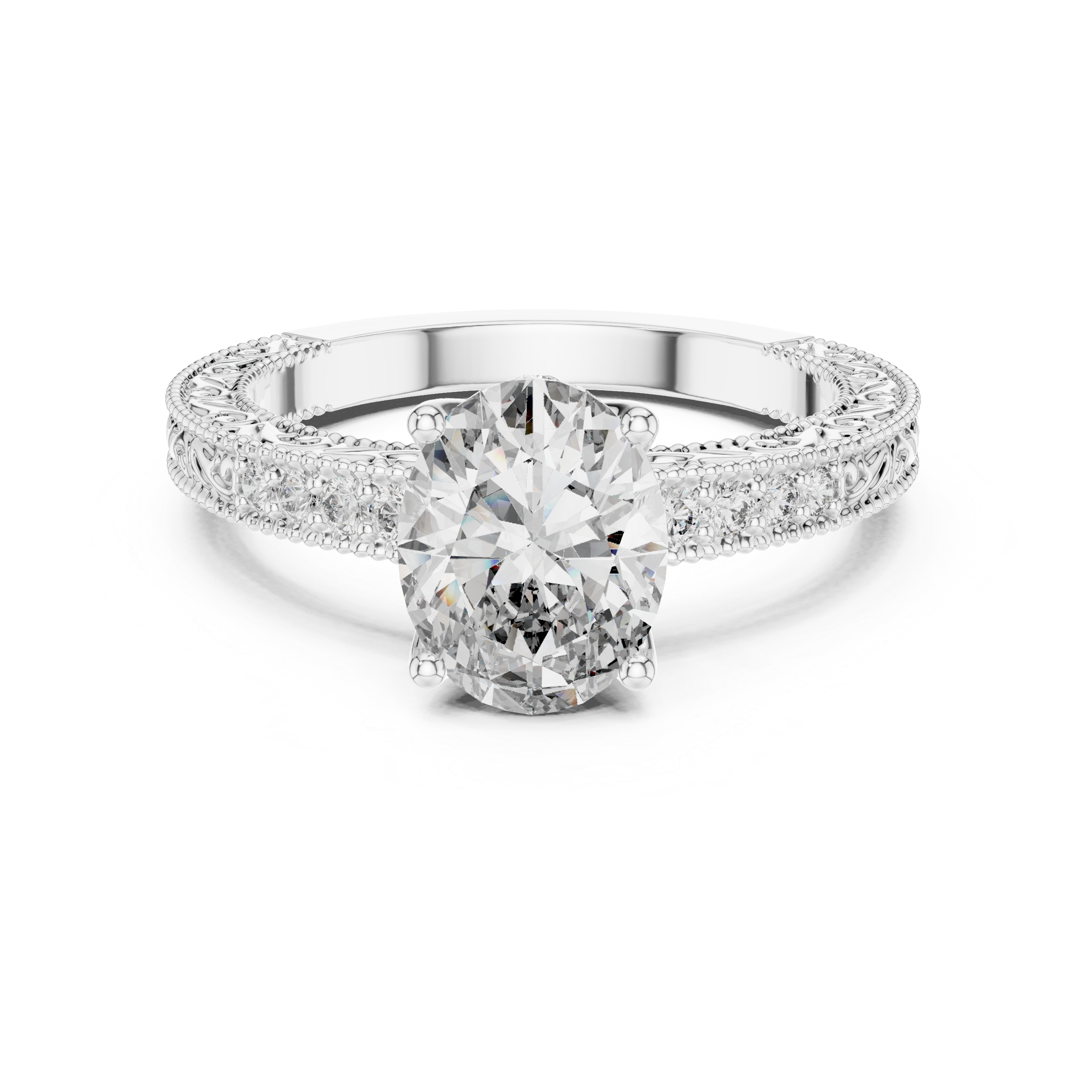 Oval And Round Cut Brilliant Moissanite VVS1 Eternity Engagement Ring