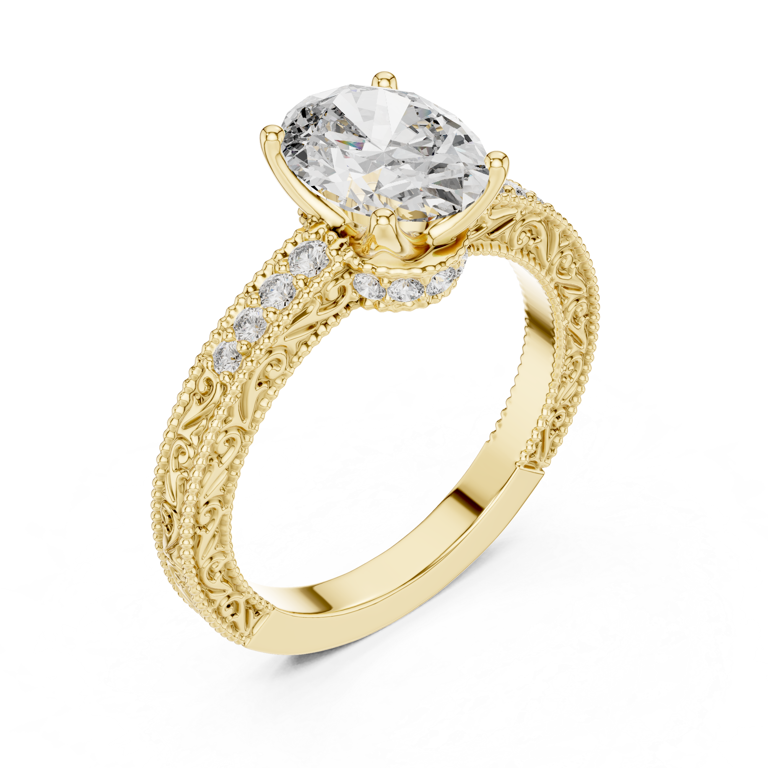 Oval And Round Cut Brilliant Moissanite VVS1 Eternity Engagement Ring