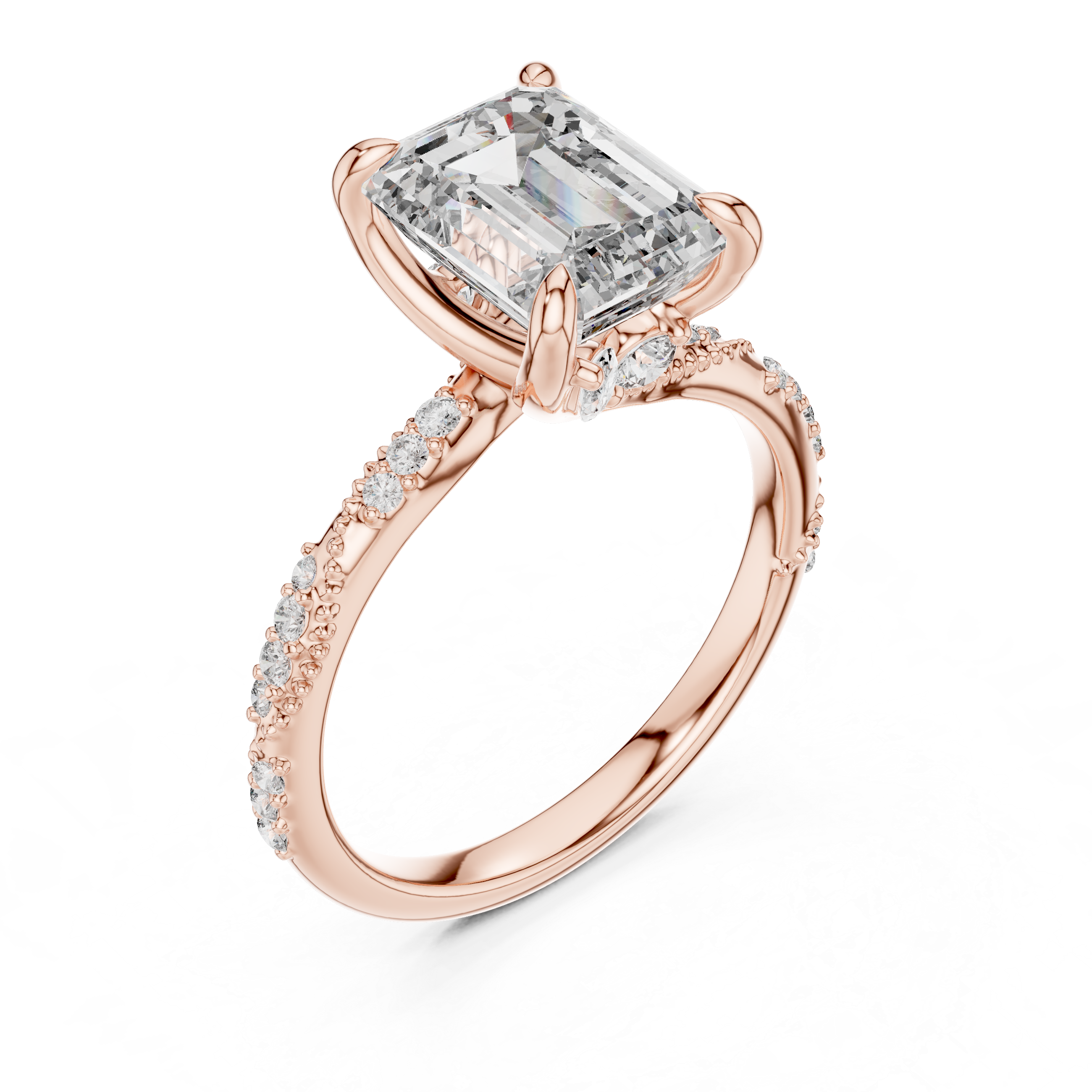 Emerald And Round Cut Brilliant Moissanite VVS1 Eternity Engagement Ring