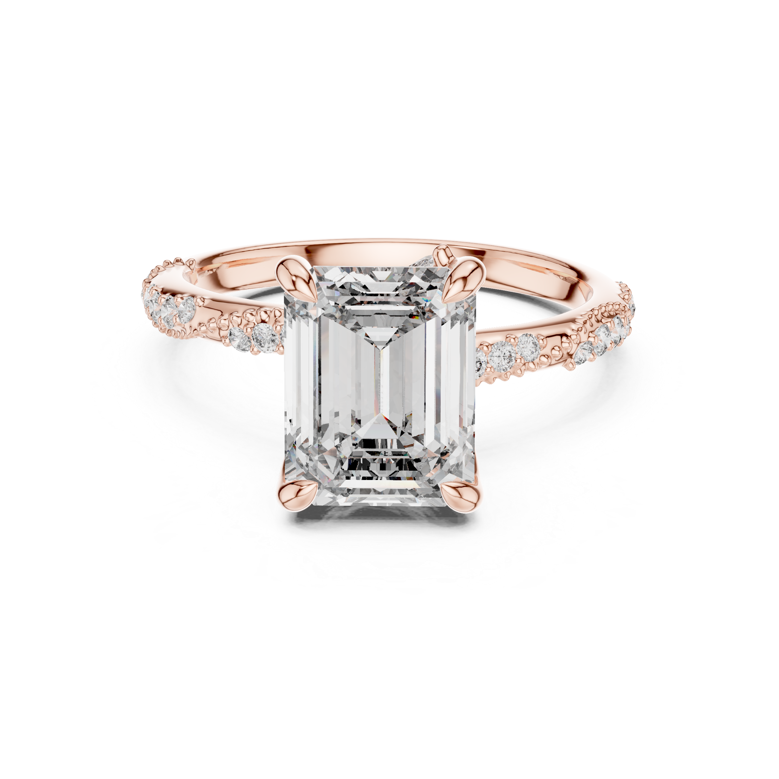Emerald And Round Cut Brilliant Moissanite VVS1 Eternity Engagement Ring