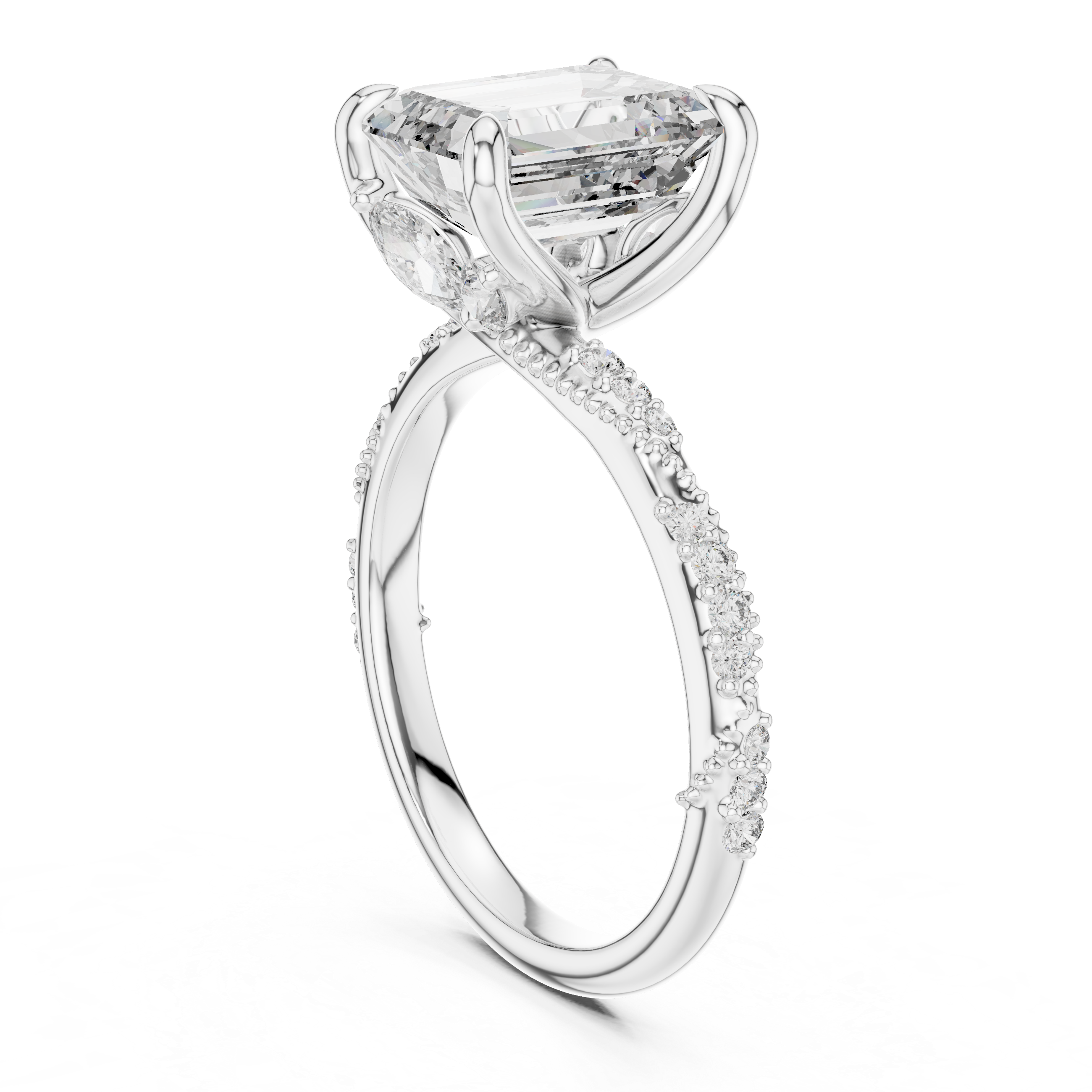 Emerald And Round Cut Brilliant Moissanite VVS1 Eternity Engagement Ring