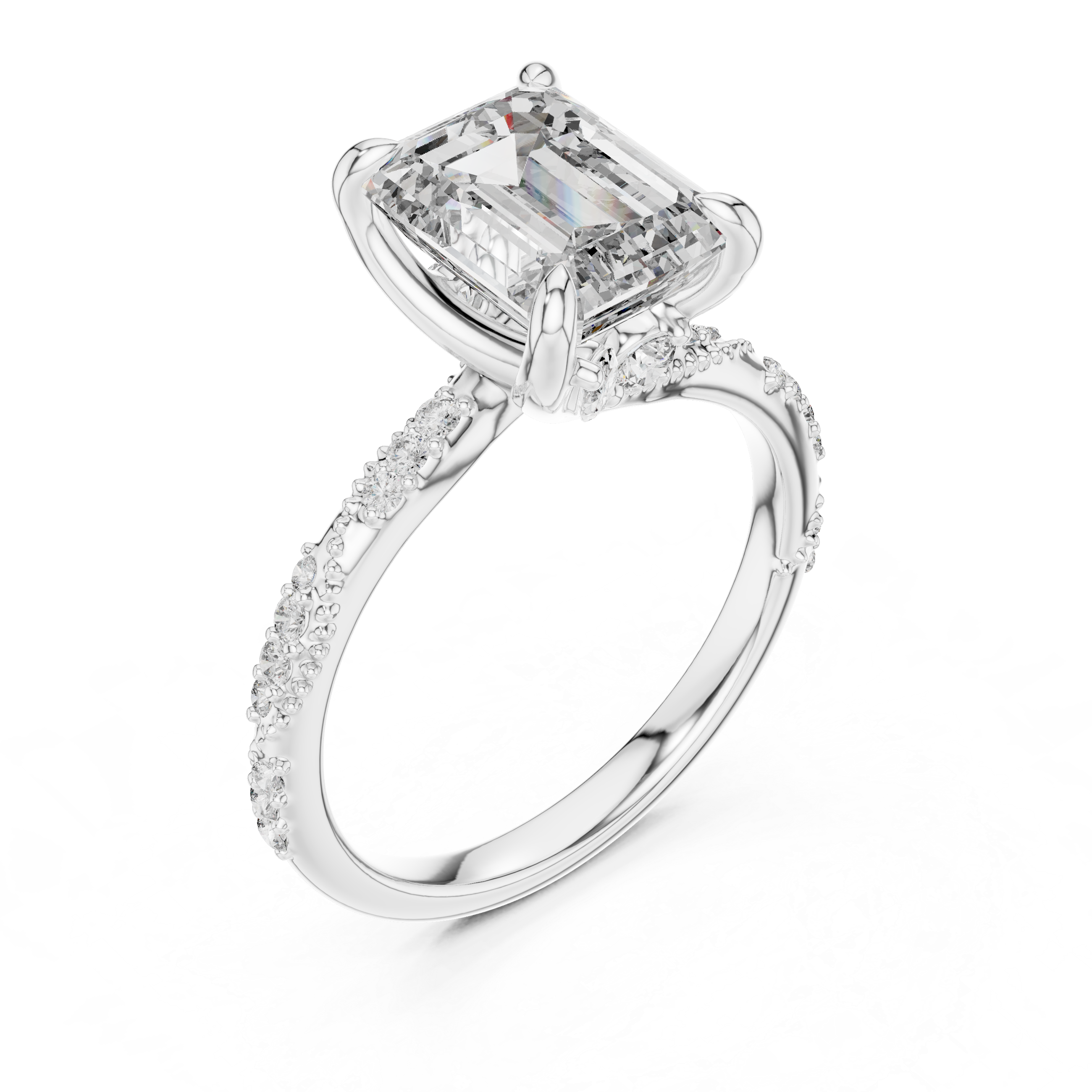 Emerald And Round Cut Brilliant Moissanite VVS1 Eternity Engagement Ring