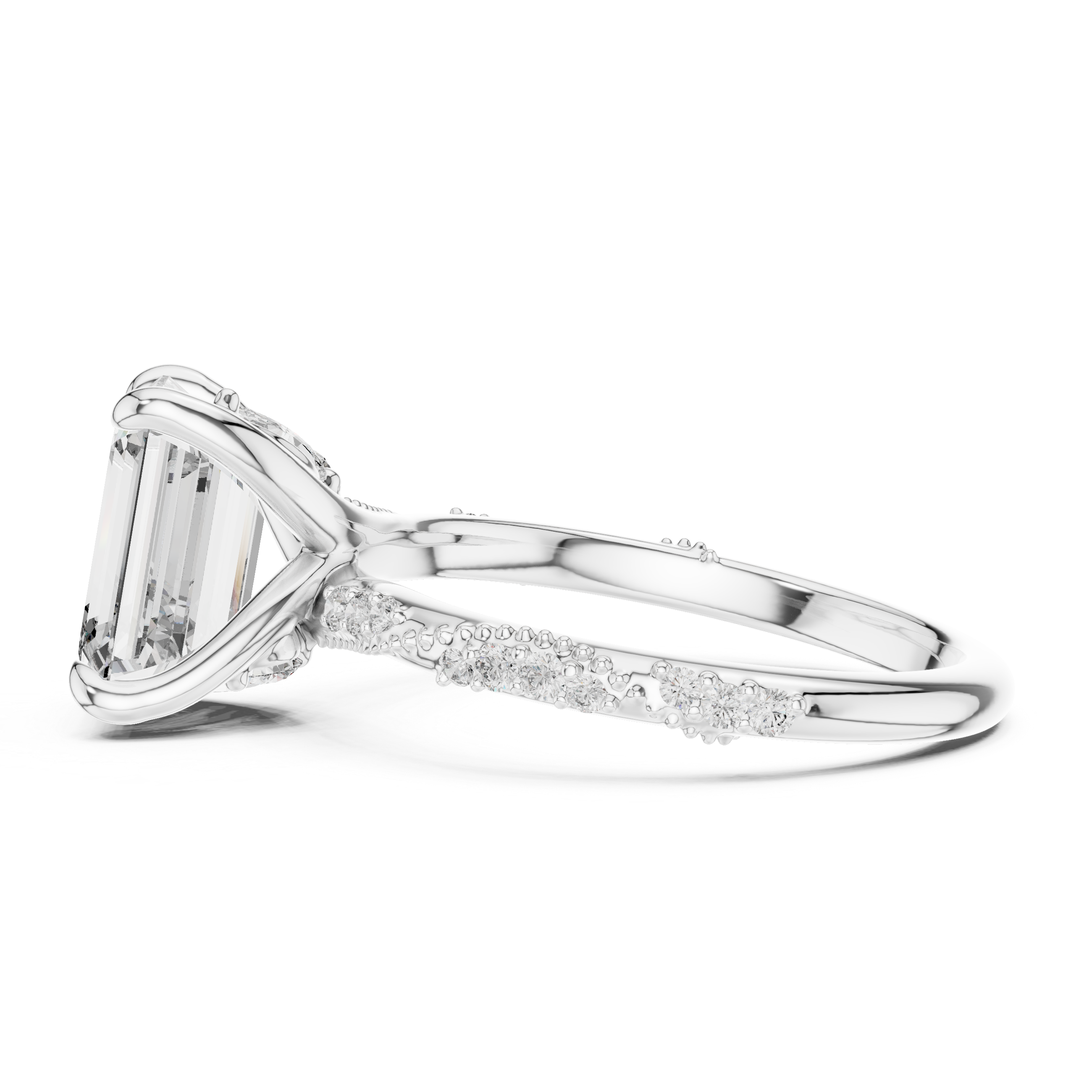 Emerald And Round Cut Brilliant Moissanite VVS1 Eternity Engagement Ring