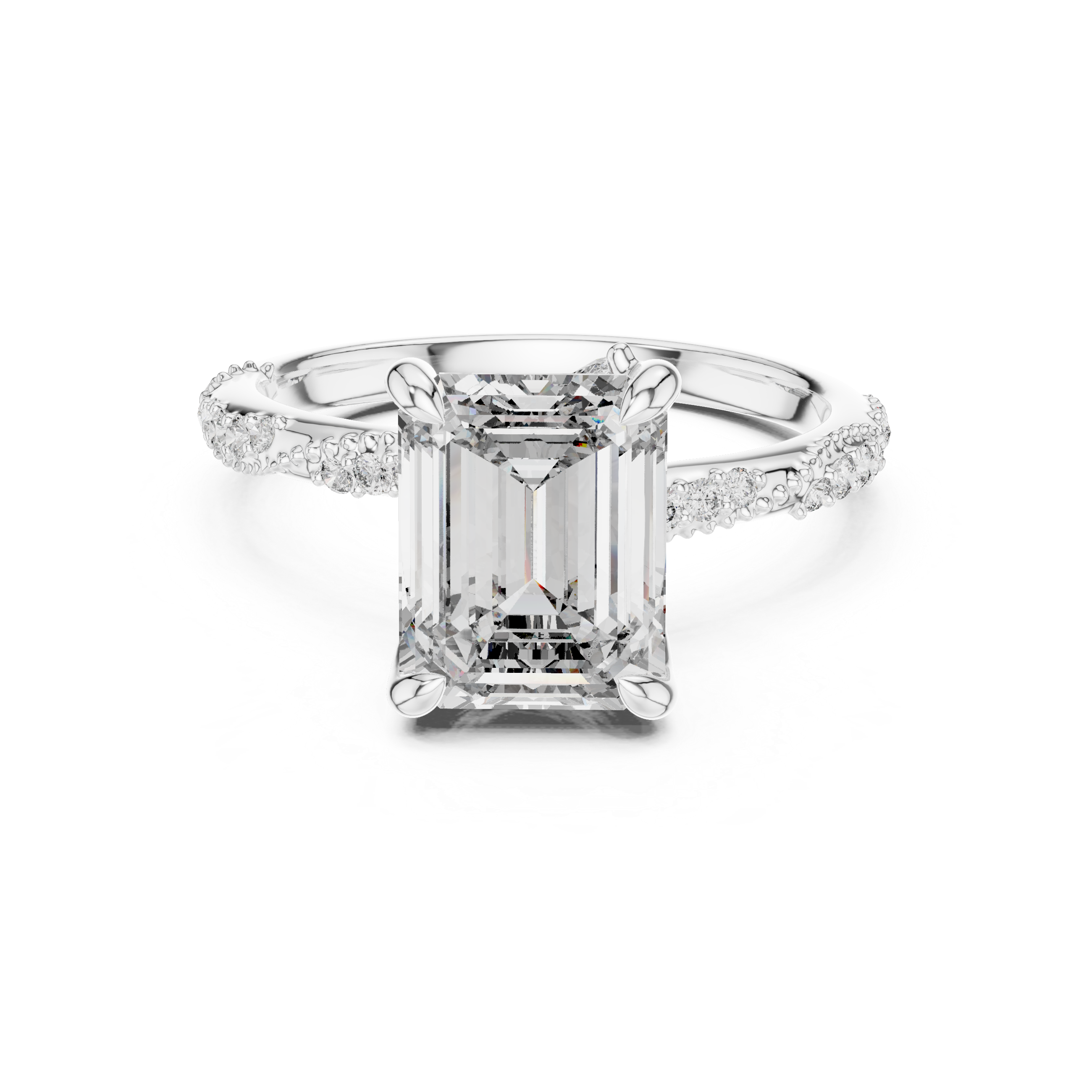 Emerald And Round Cut Brilliant Moissanite VVS1 Eternity Engagement Ring