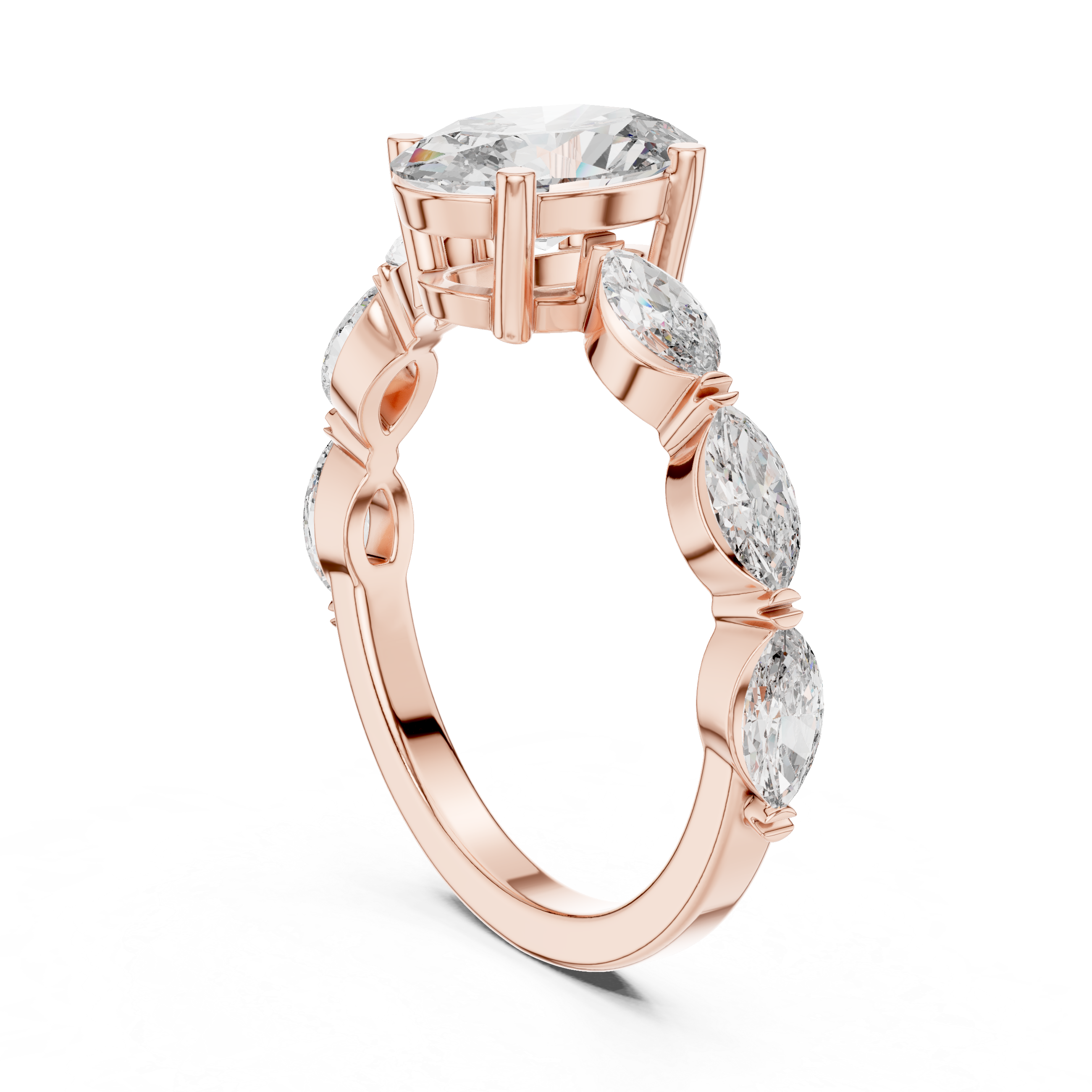 Oval & Marquise Cut Brilliant Moissanite VVS1 Eternity Engagement Ring