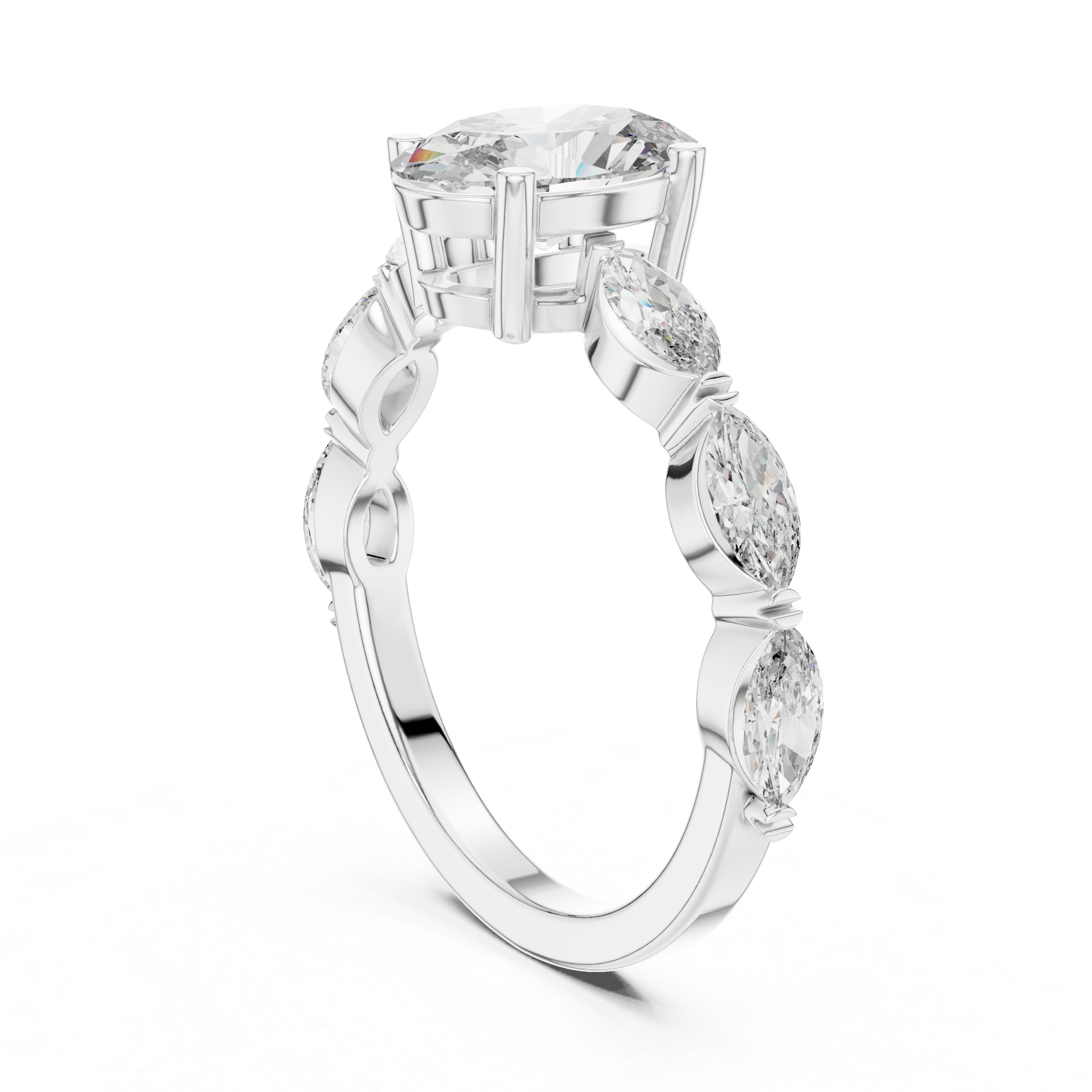 Oval & Marquise Cut Brilliant Moissanite VVS1 Eternity Engagement Ring