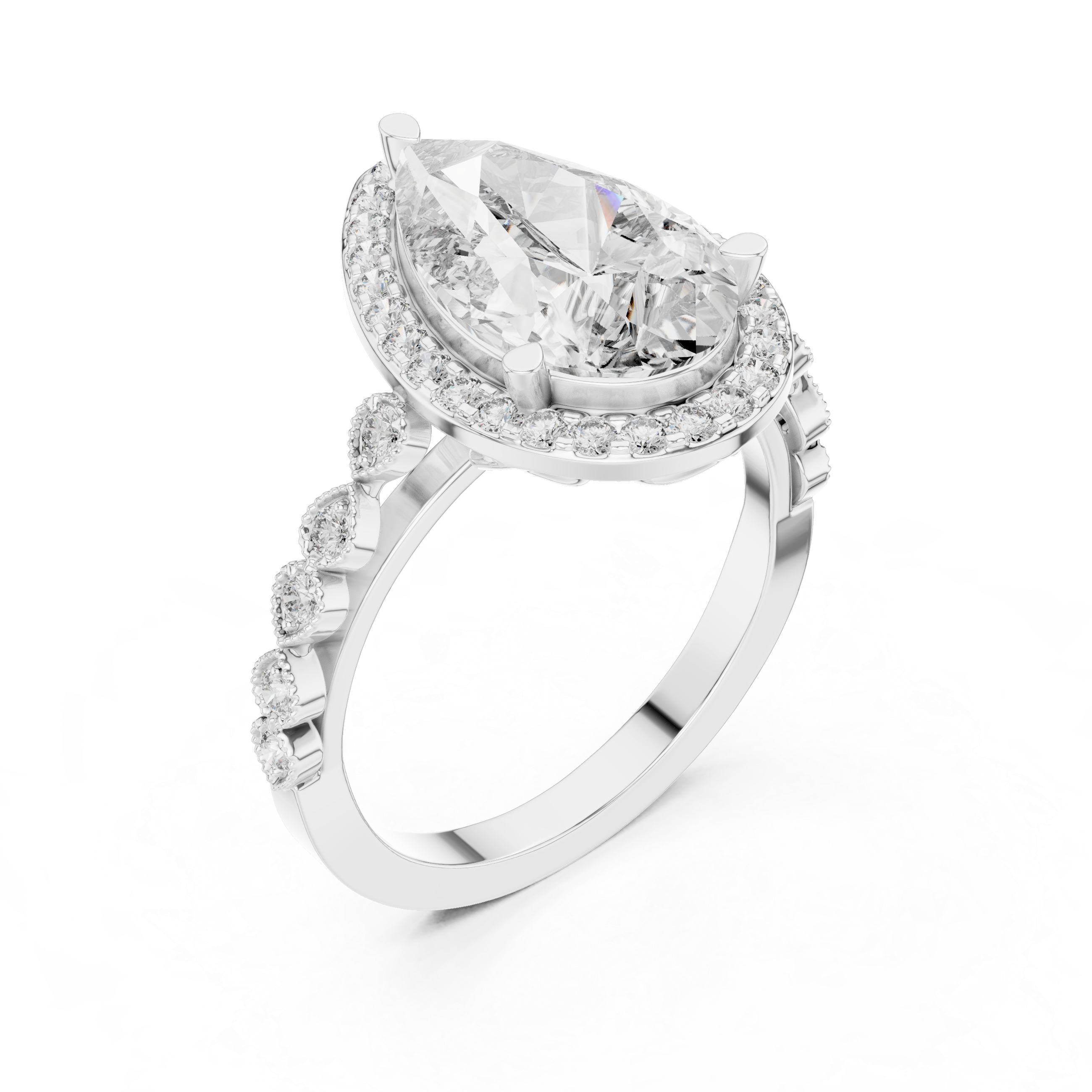 Pear Cut Brilliant Moissanite VVS1 Eternity Engagement Ring
