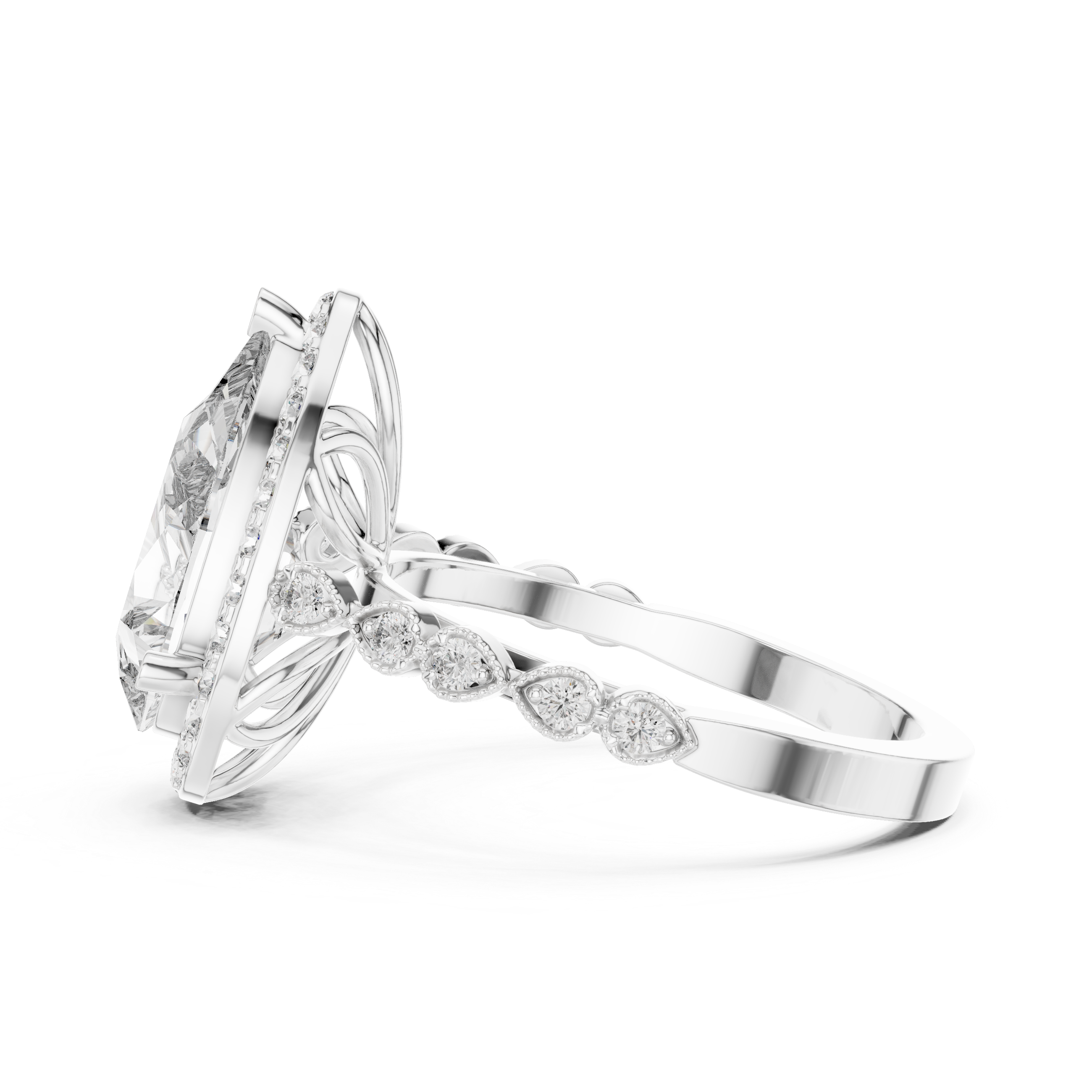 Pear Cut Brilliant Moissanite VVS1 Eternity Engagement Ring