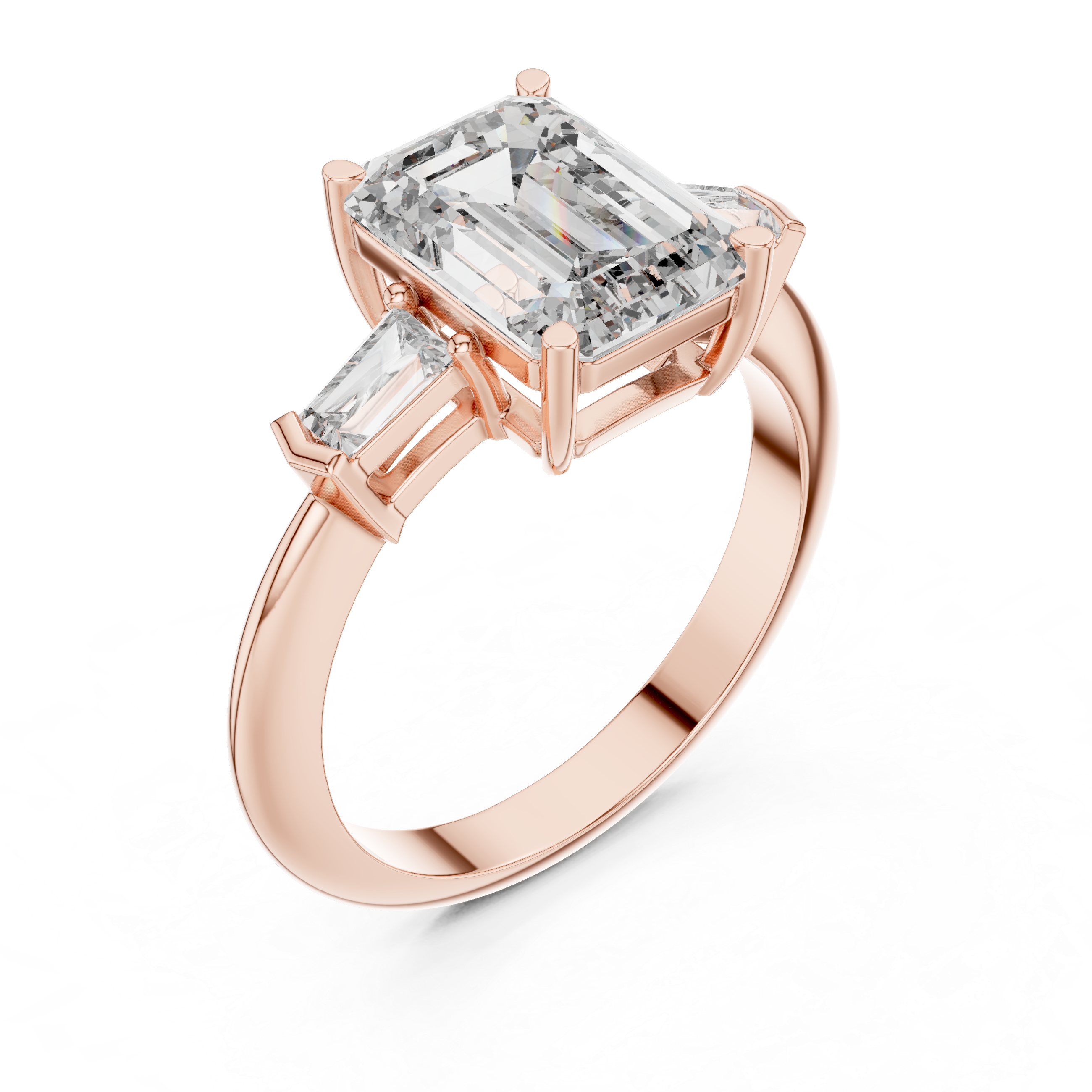 Emerald Cut Brilliant Moissanite VVS1 Trilogy Engagement Ring