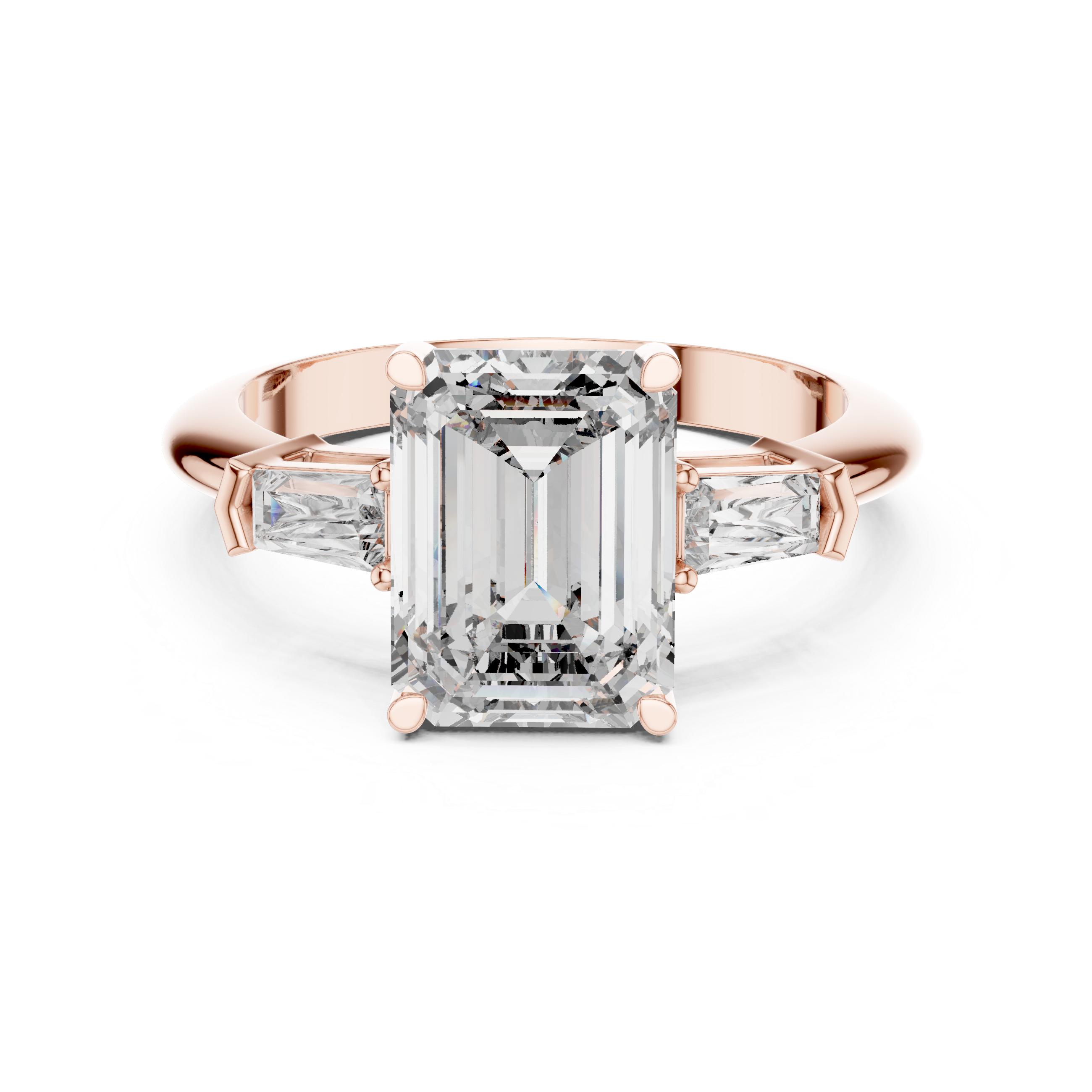 Emerald Cut Brilliant Moissanite VVS1 Trilogy Engagement Ring