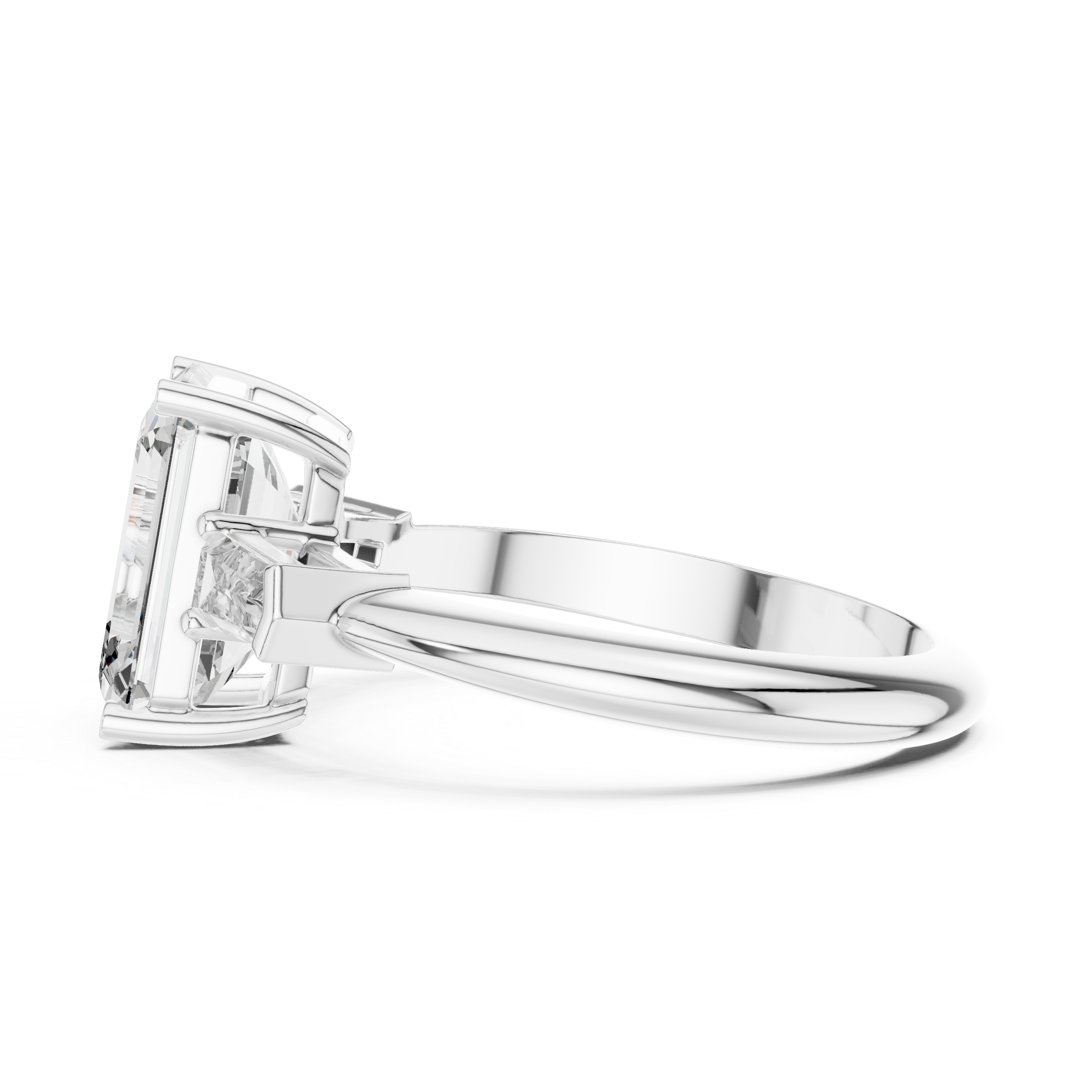 Emerald Cut Brilliant Moissanite VVS1 Trilogy Engagement Ring