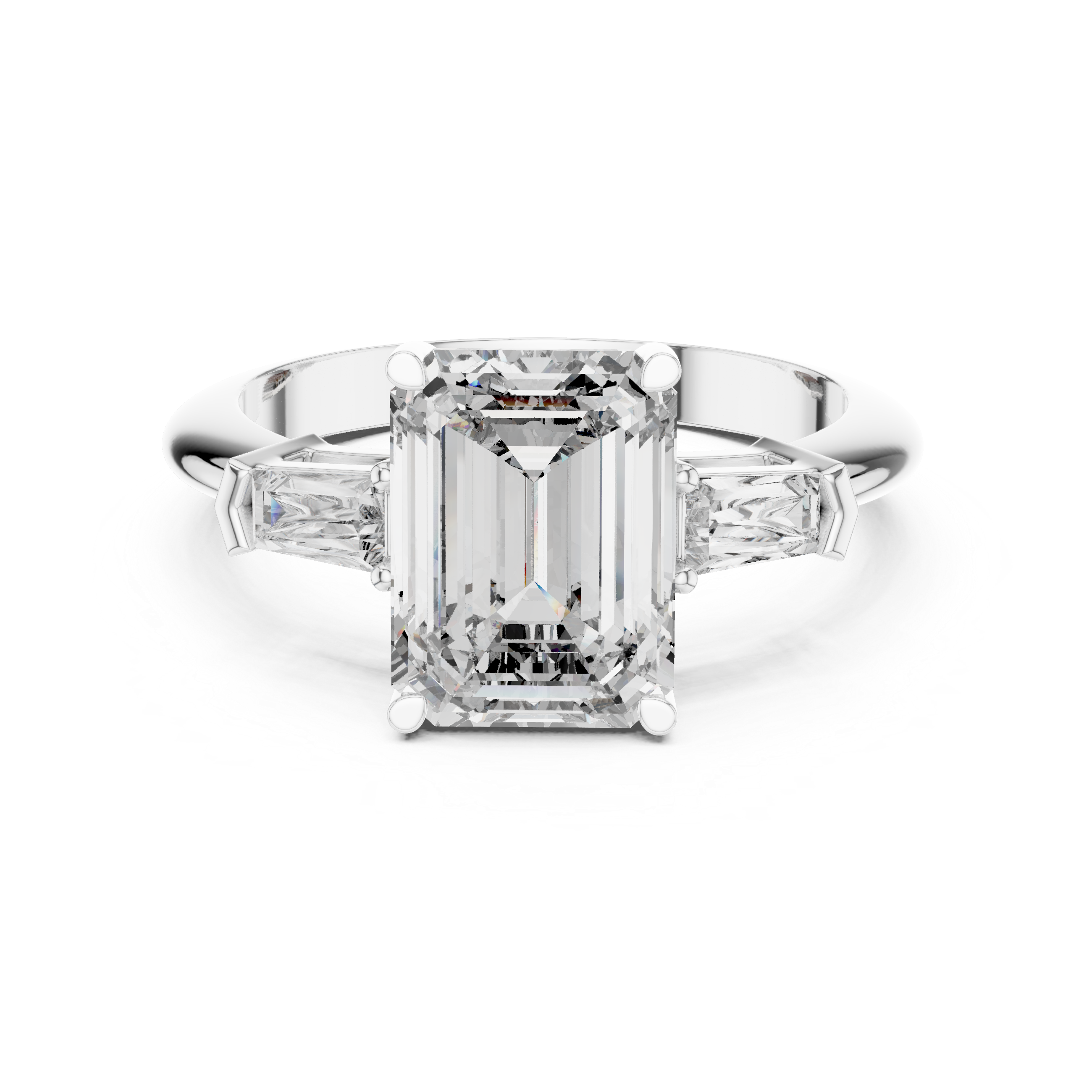 Emerald Cut Brilliant Moissanite VVS1 Trilogy Engagement Ring