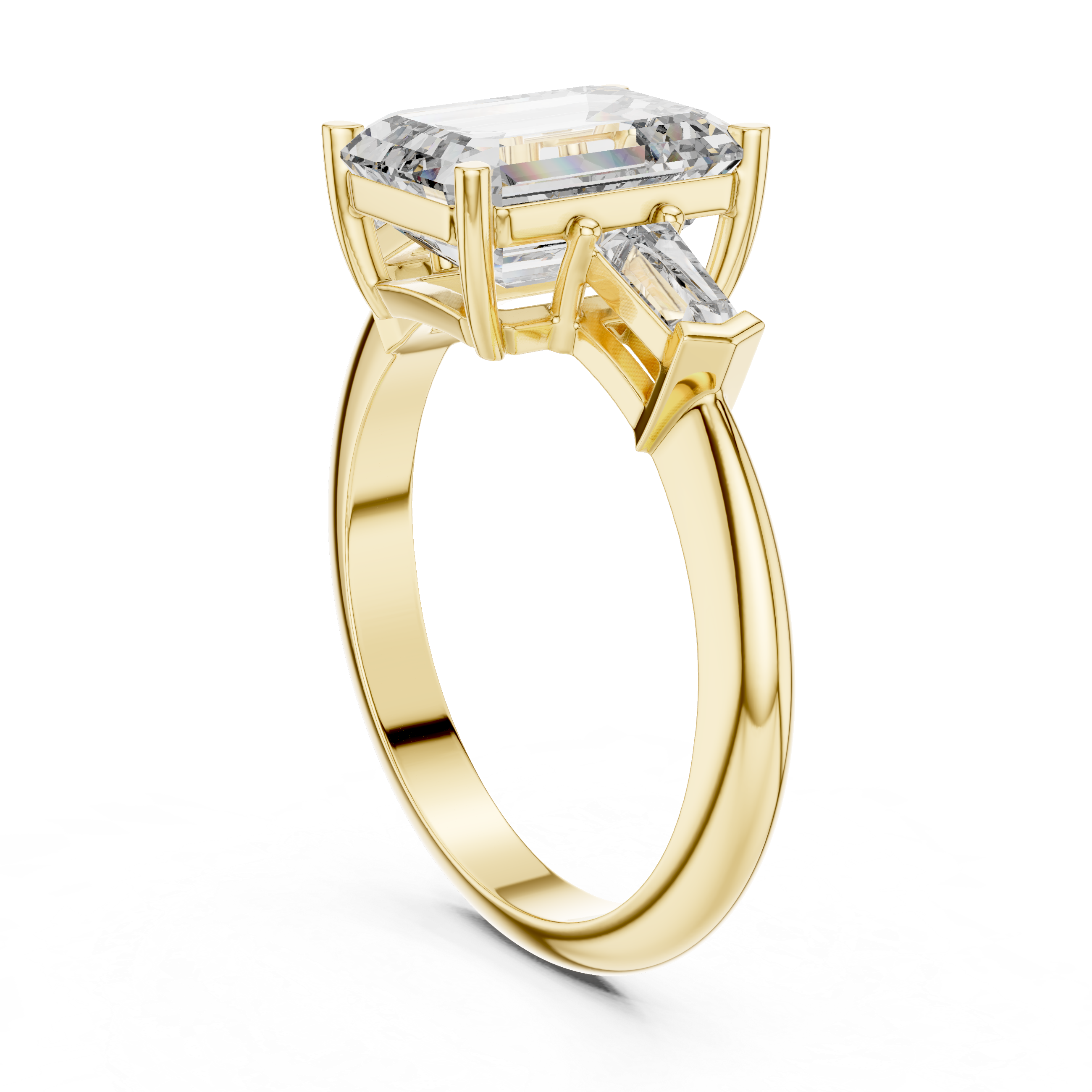 Emerald Cut Brilliant Moissanite VVS1 Trilogy Engagement Ring