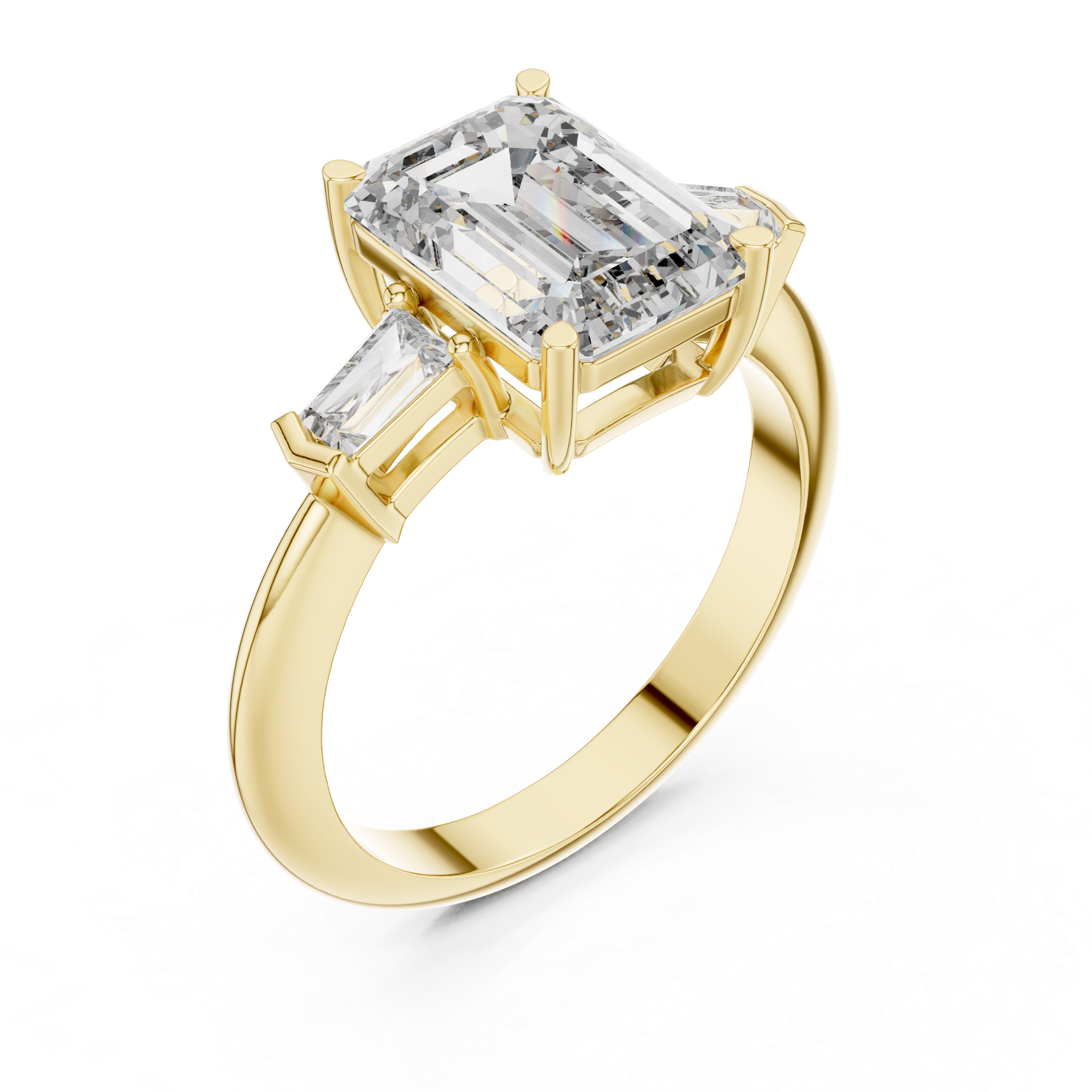 Emerald Cut Brilliant Moissanite VVS1 Trilogy Engagement Ring