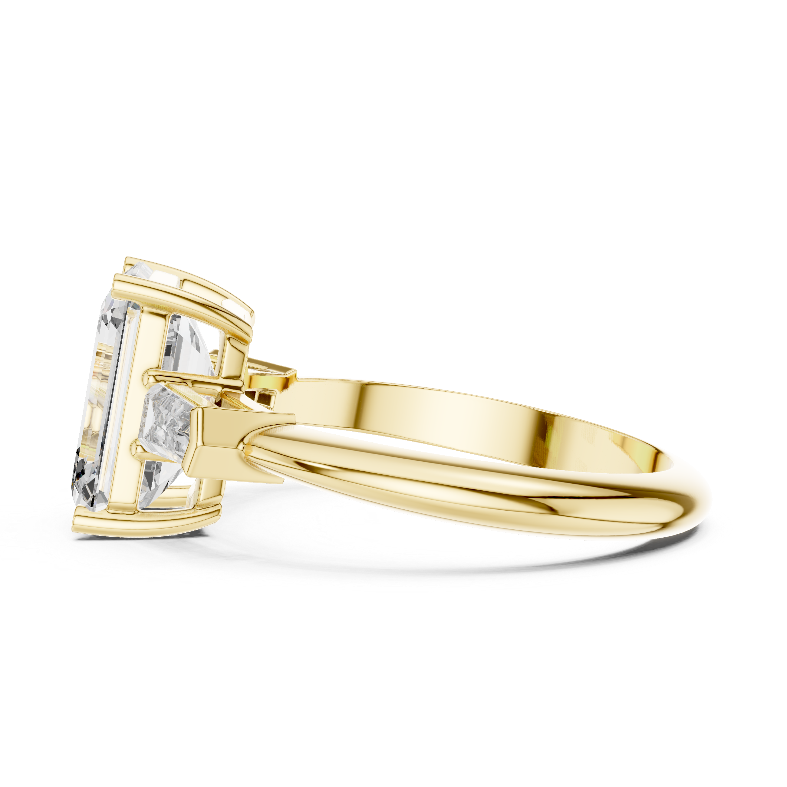 Emerald Cut Brilliant Moissanite VVS1 Trilogy Engagement Ring