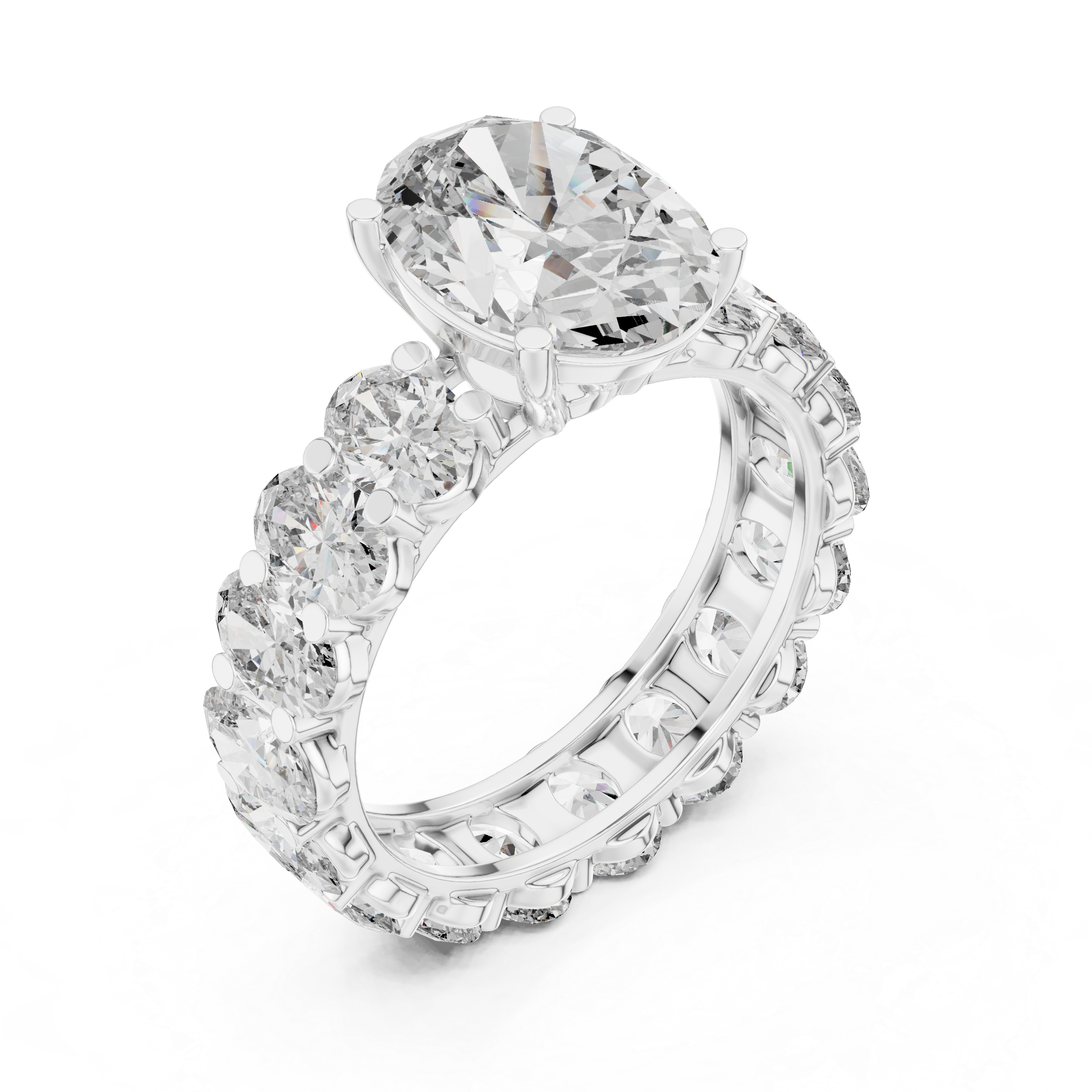Oval Brilliant Moissanite VVS1 Eternity Engagement Ring