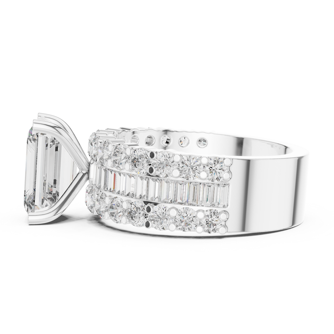 Emerald Brilliant Moissanite VVS1 Eternity Engagement Ring