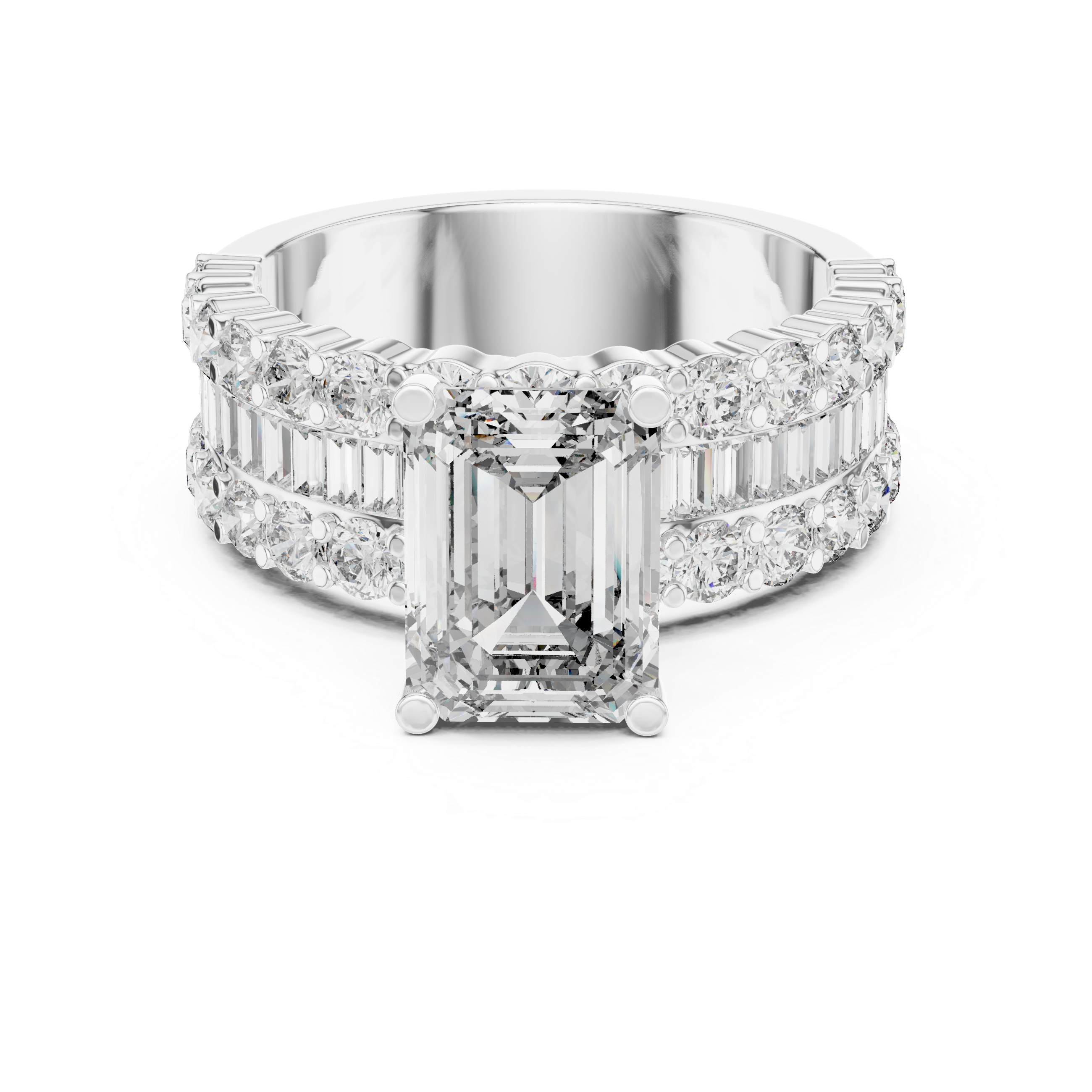 Emerald Brilliant Moissanite VVS1 Eternity Engagement Ring